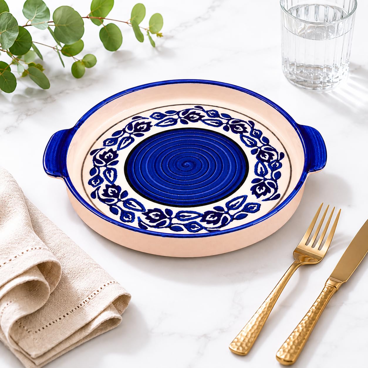 Kunhar Ceramic Snacks Serving Tray, Pizza Plate - 1 Piece, Blue Vine, 8 Inch - Image 4