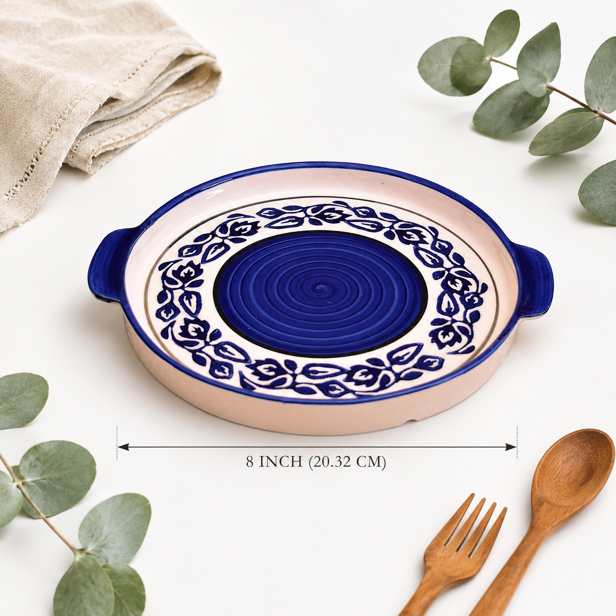 Kunhar Ceramic Snacks Serving Tray, Pizza Plate - 1 Piece, Blue Vine, 8 Inch - Image 6