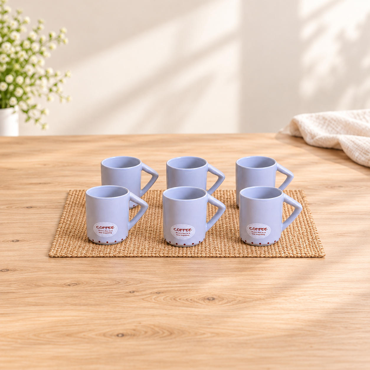 Kunhar Ceramic Tea Cups, Coffee Cups - 6 Pieces, Rock Blue, 200 Ml