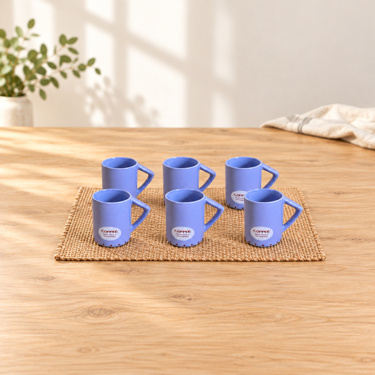 Kunhar Ceramic Tea Cups, Coffee Cups - 6 Pieces, Soft Blue, 200 Ml