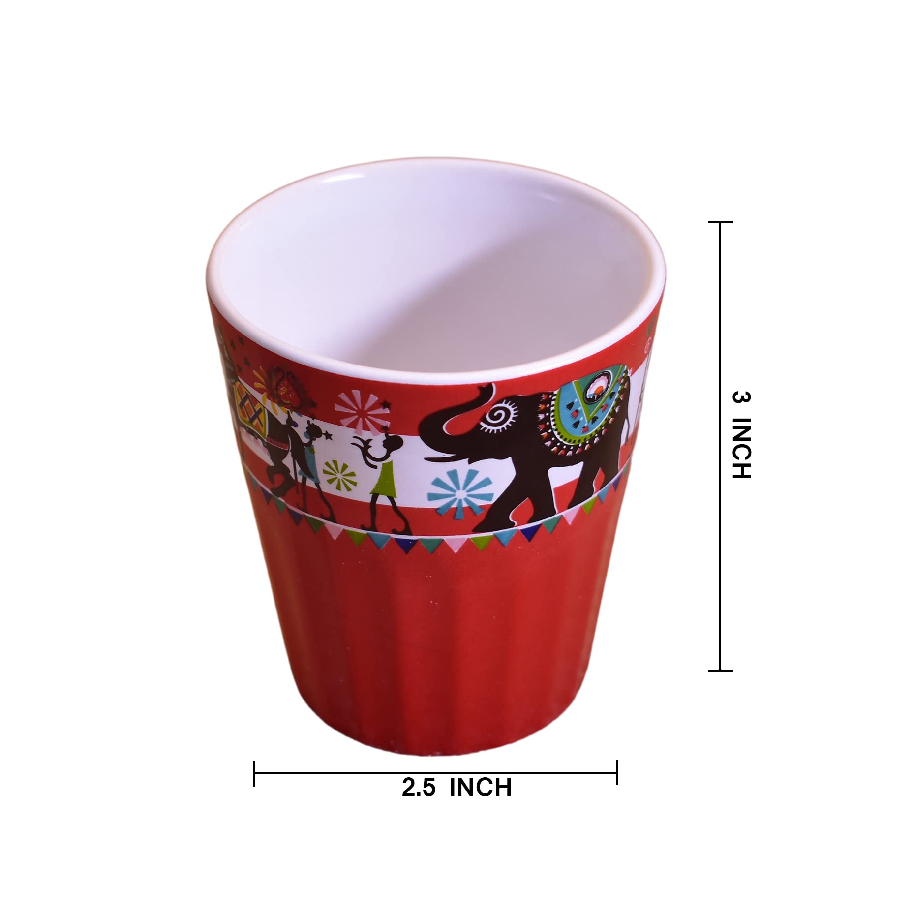 Kunhar Ceramic Tea Glass with Warli Painting, Milk Glass with Warli Painting, Coffee Glass - 6 Pieces, Dark Burgundy, 125ml - Image 2
