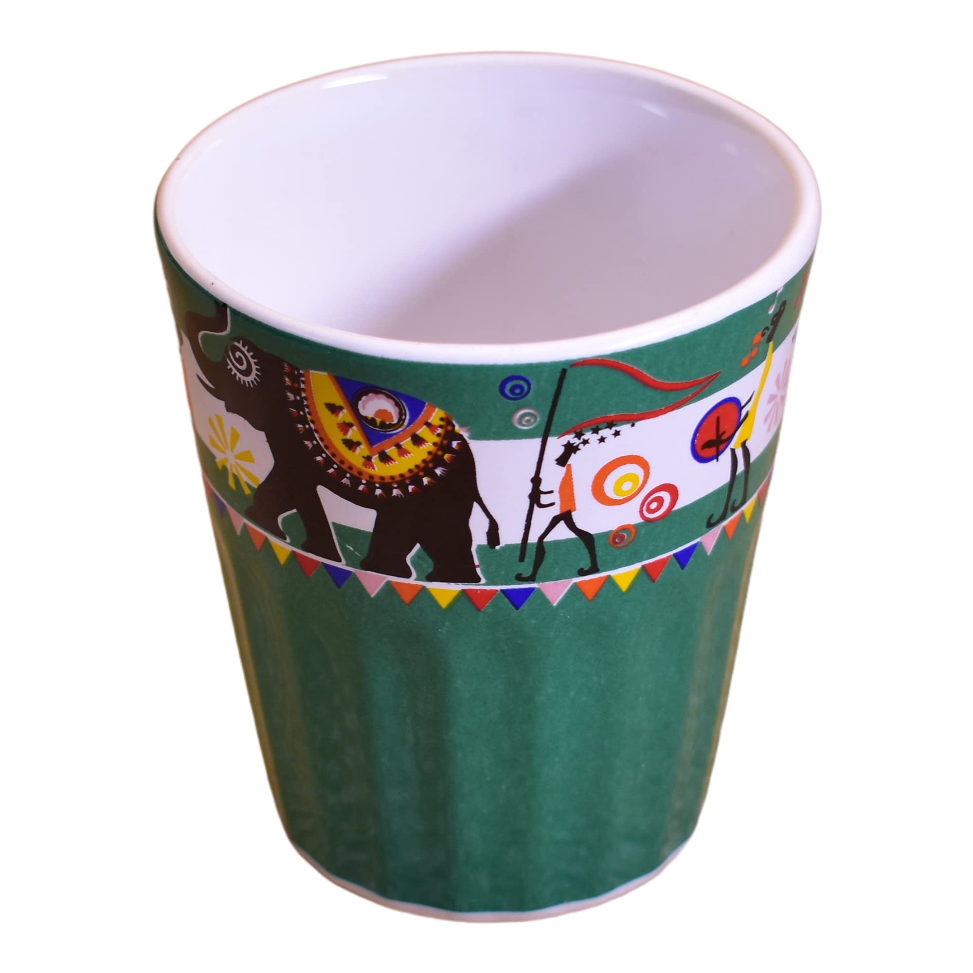 Kunhar Ceramic Tea Glass with Warli Painting, Milk Glass with Warli Painting, Coffee Glass - 6 Pieces, Dark Green Blue, 125ml - Image 2