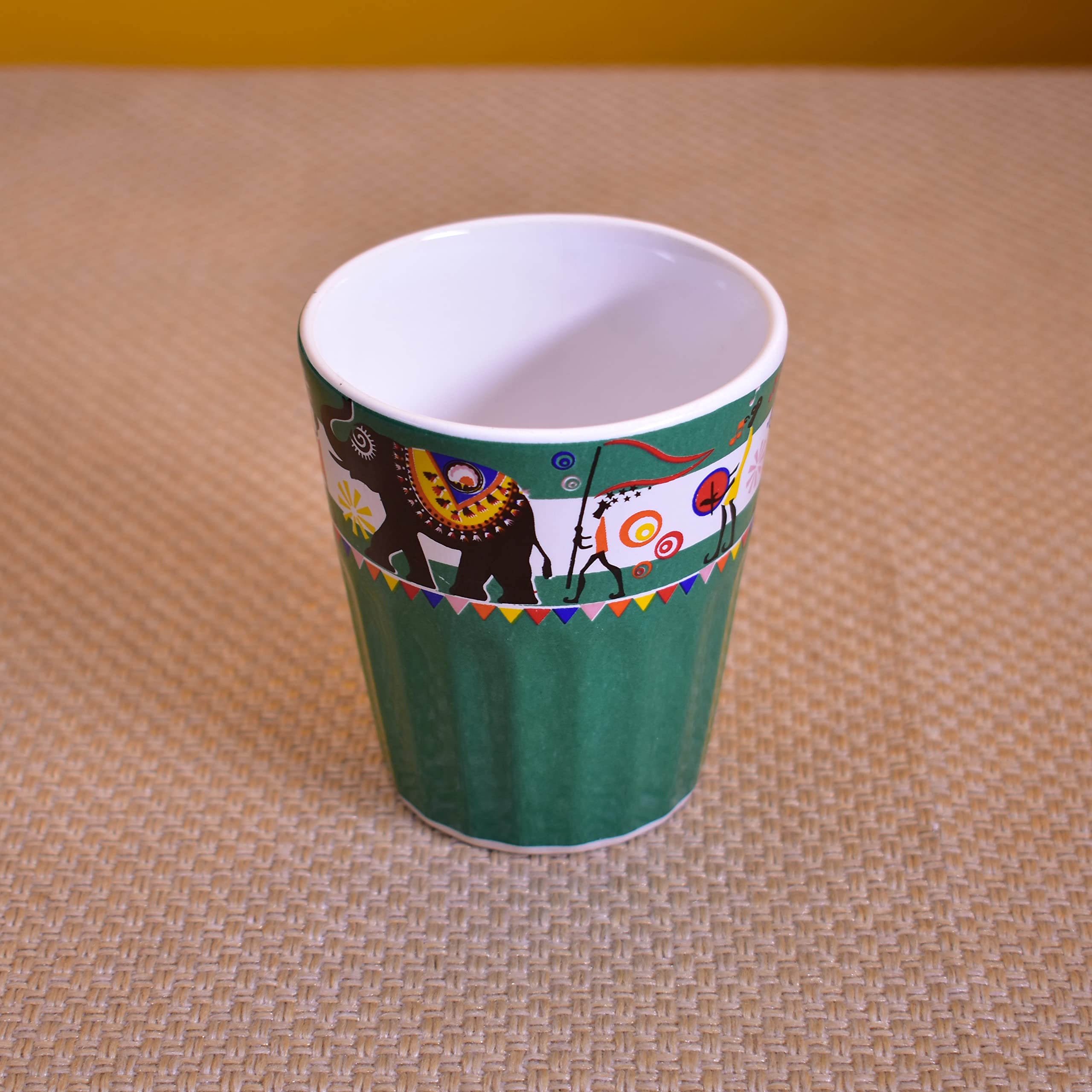 Kunhar Ceramic Tea Glass with Warli Painting, Milk Glass with Warli Painting, Coffee Glass - 6 Pieces, Dark Green Blue, 125ml - Image 3