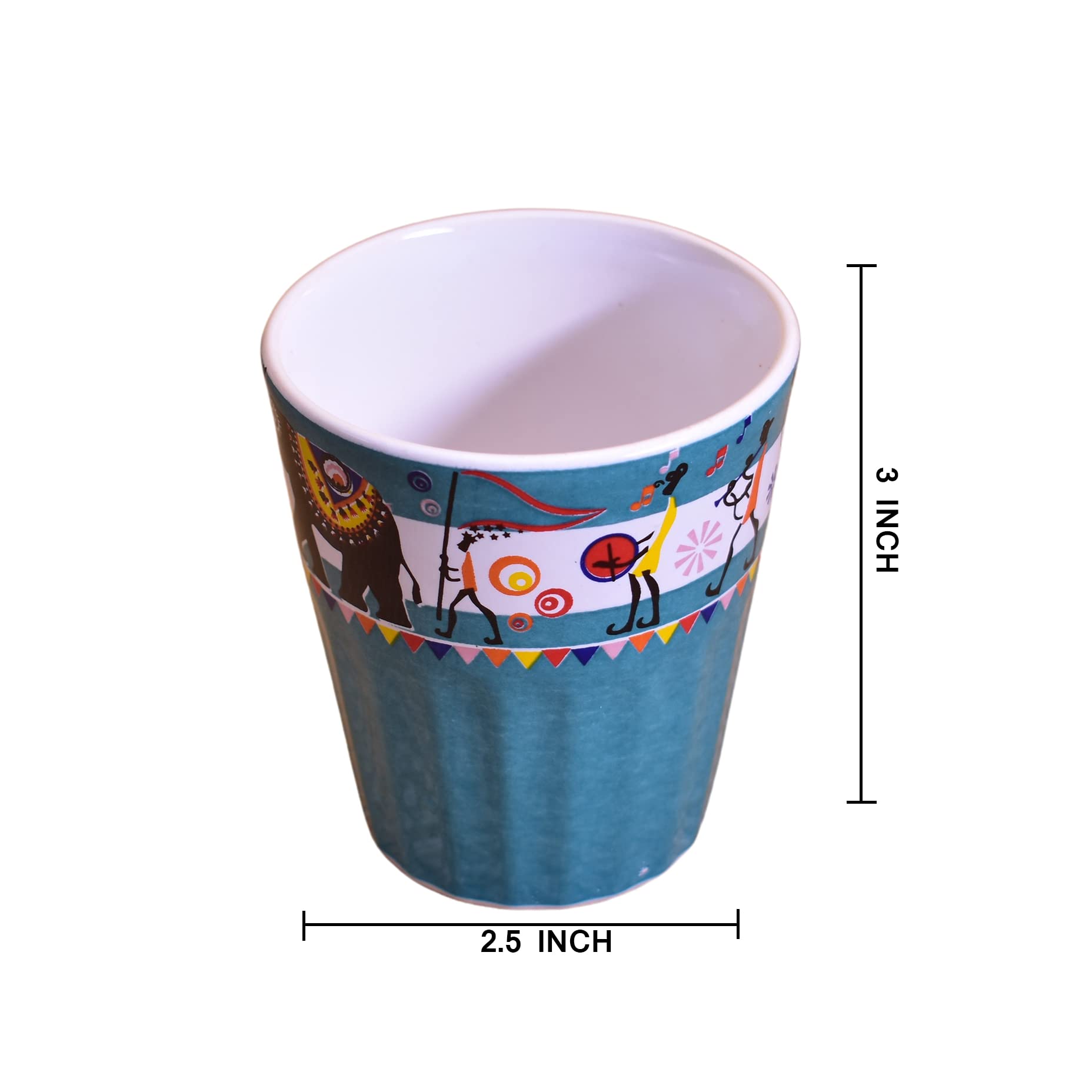 Kunhar Ceramic Tea Glass with Warli Painting, Milk Glass with Warli Painting, Coffee Glass - 6 Pieces, Denim, 125ml - Image 2