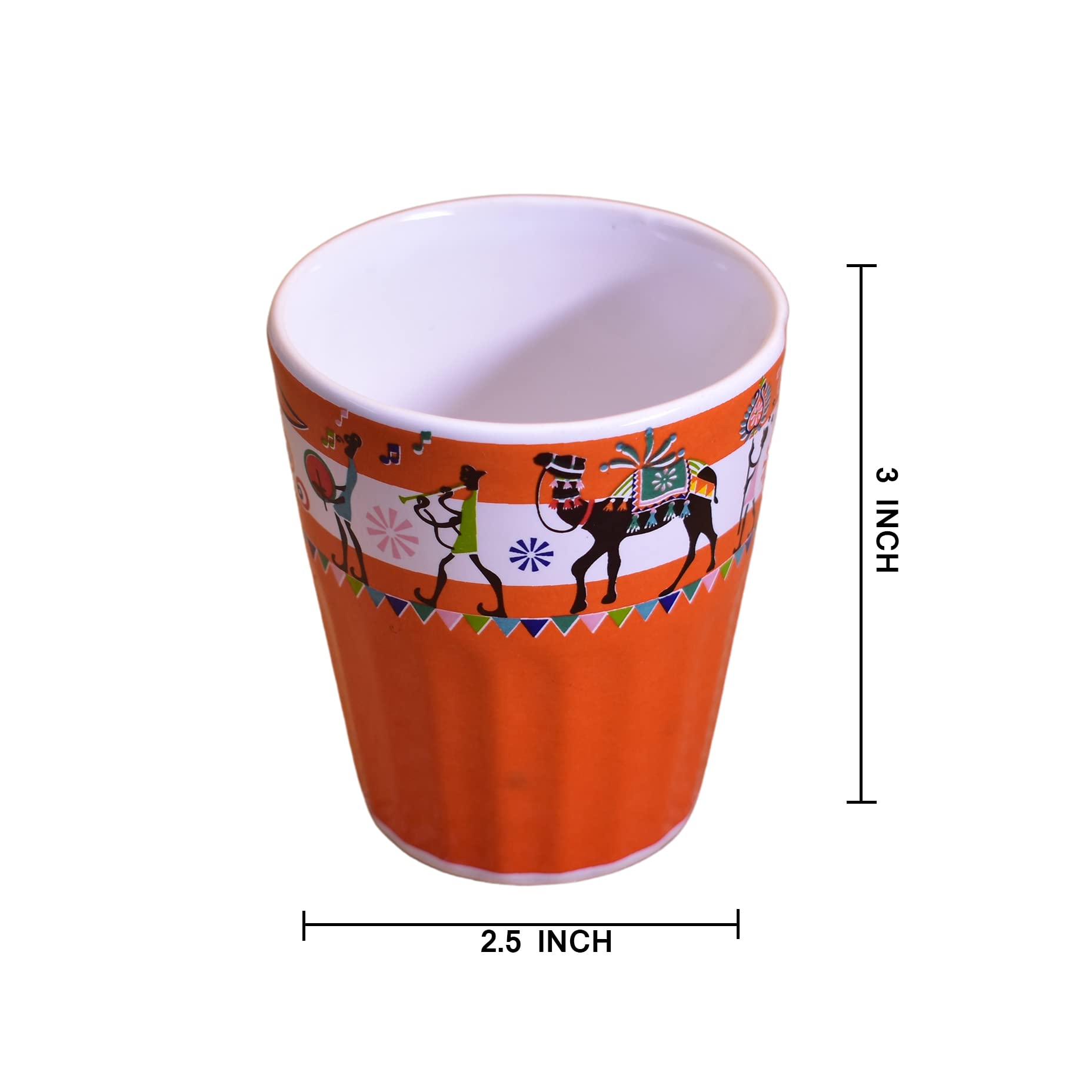 Kunhar Ceramic Tea Glass with Warli Painting, Milk Glass with Warli Painting, Coffee Glass - 6 Pieces, Rusty Red, 125ml - Image 2