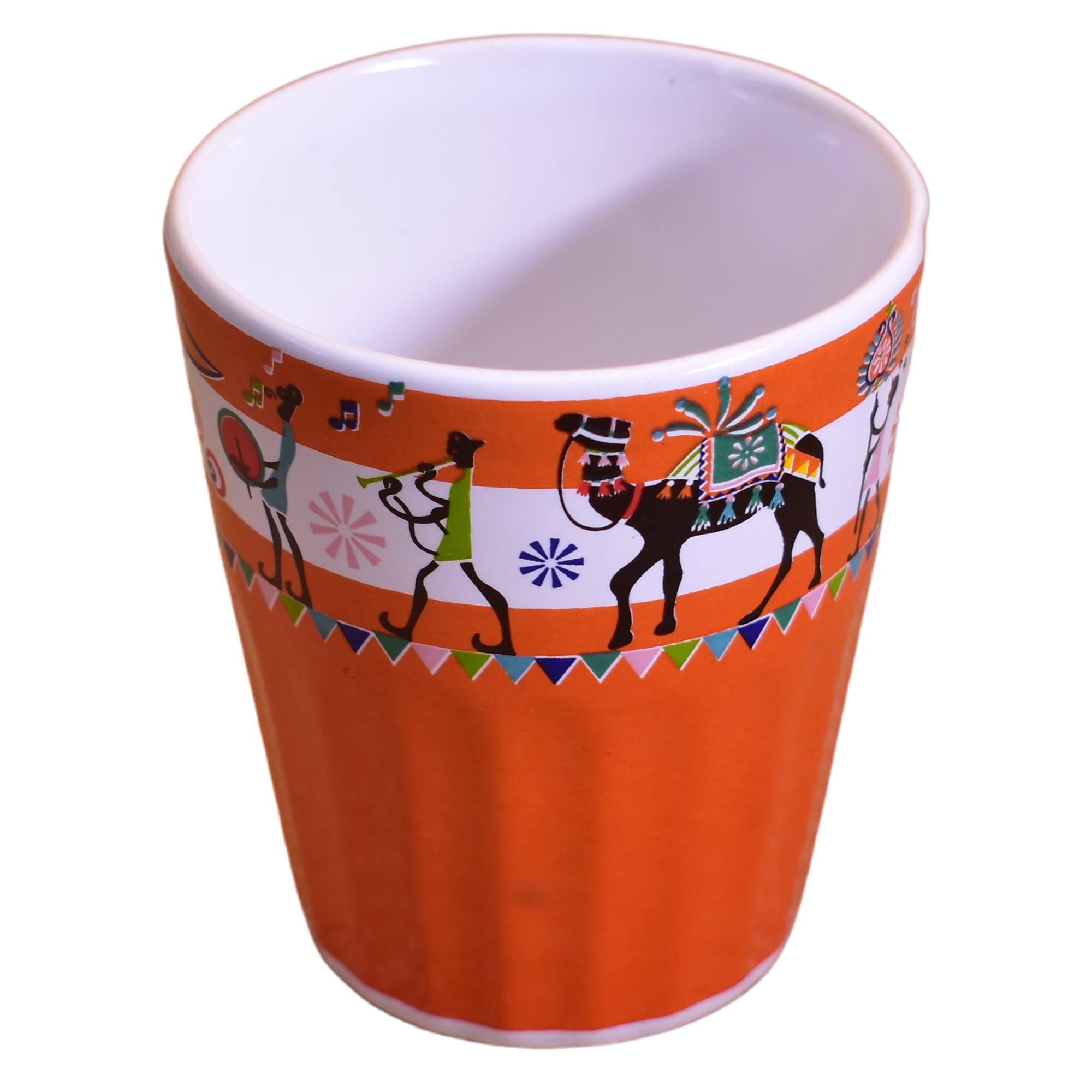 Kunhar Ceramic Tea Glass with Warli Painting, Milk Glass with Warli Painting, Coffee Glass - 6 Pieces, Rusty Red, 125ml - Image 3