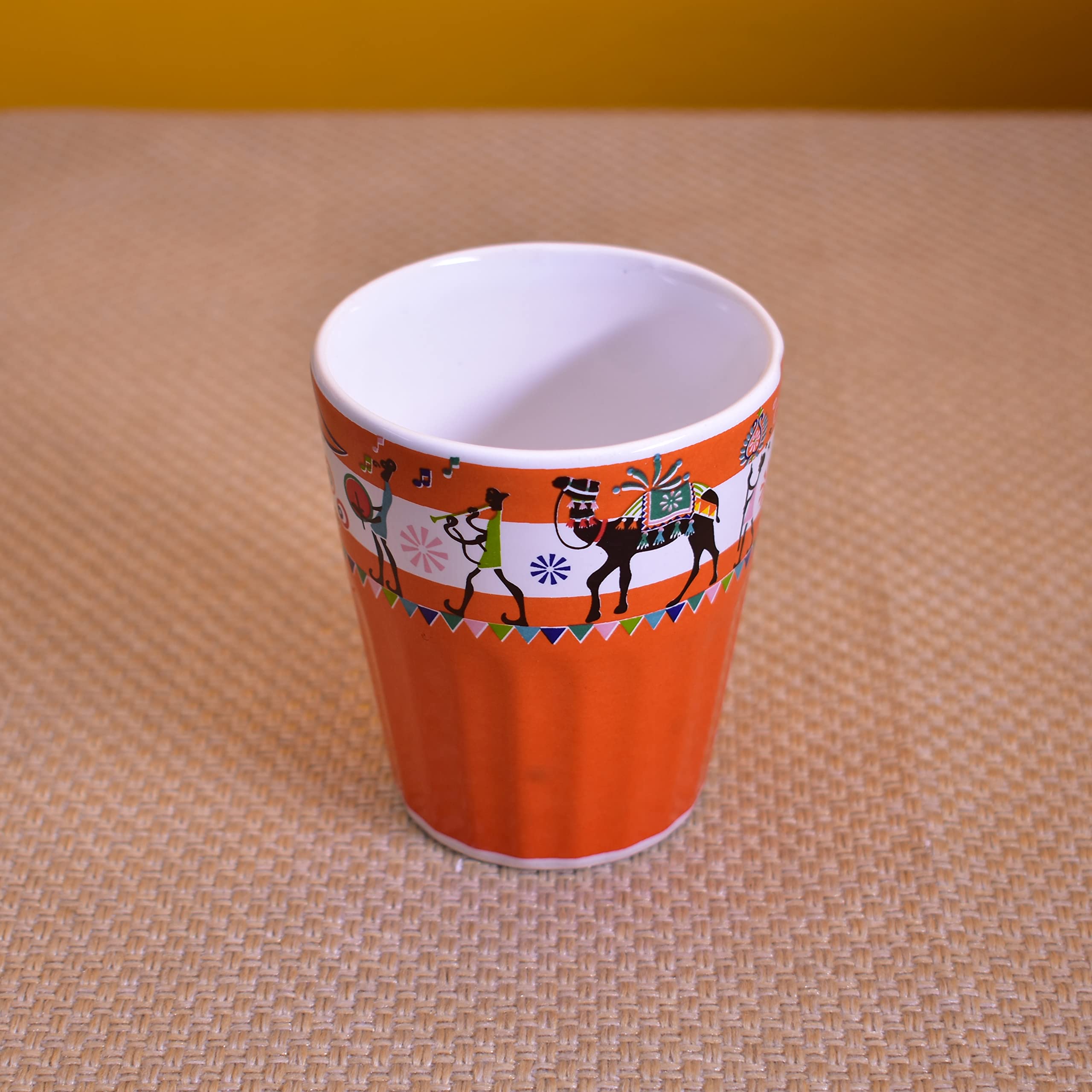 Kunhar Ceramic Tea Glass with Warli Painting, Milk Glass with Warli Painting, Coffee Glass - 6 Pieces, Rusty Red, 125ml - Image 4