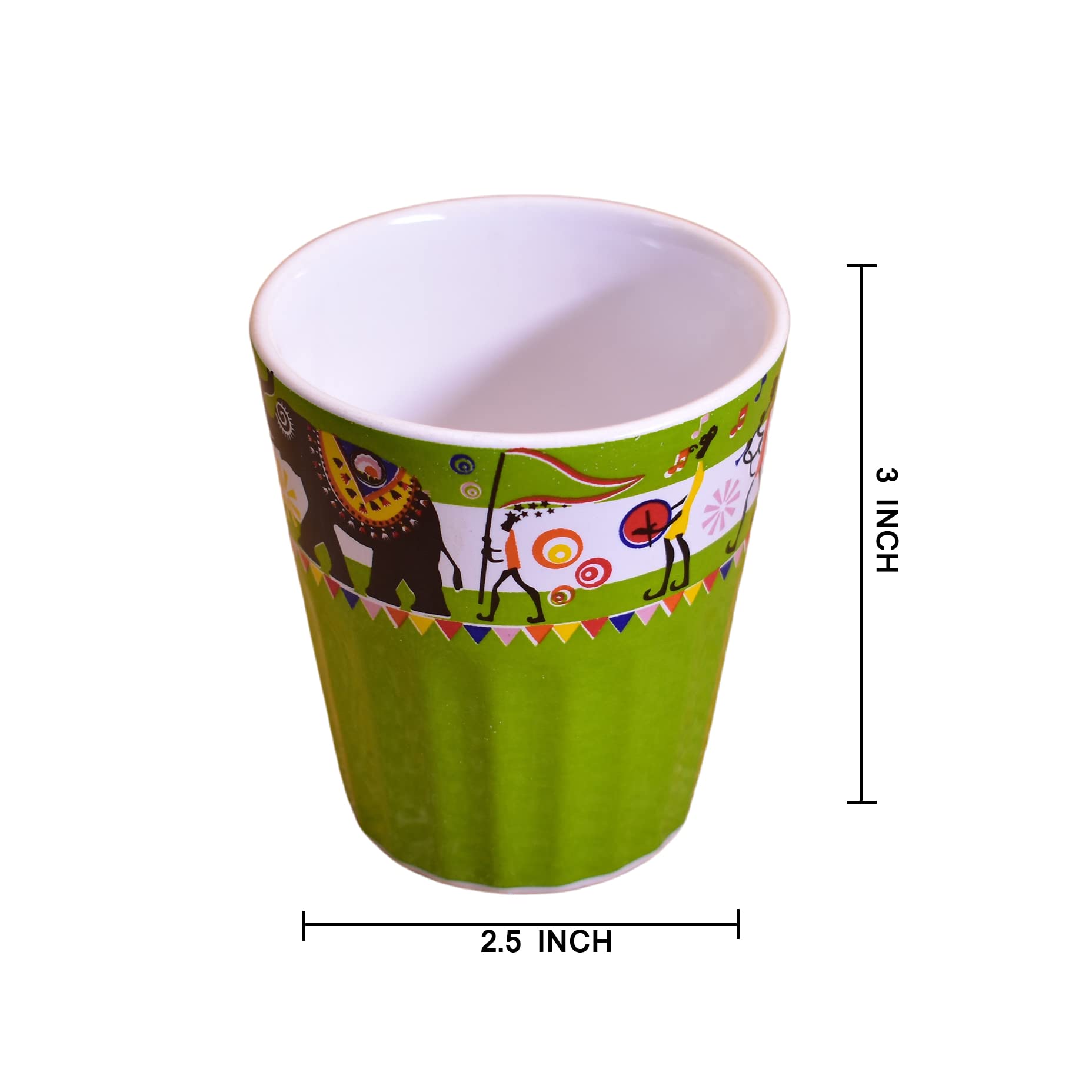 Kunhar Ceramic Tea Glass with Warli Painting, Milk Glass with Warli Painting, Coffee Glass - 6 Pieces, Murky Green, 125ml - Image 2