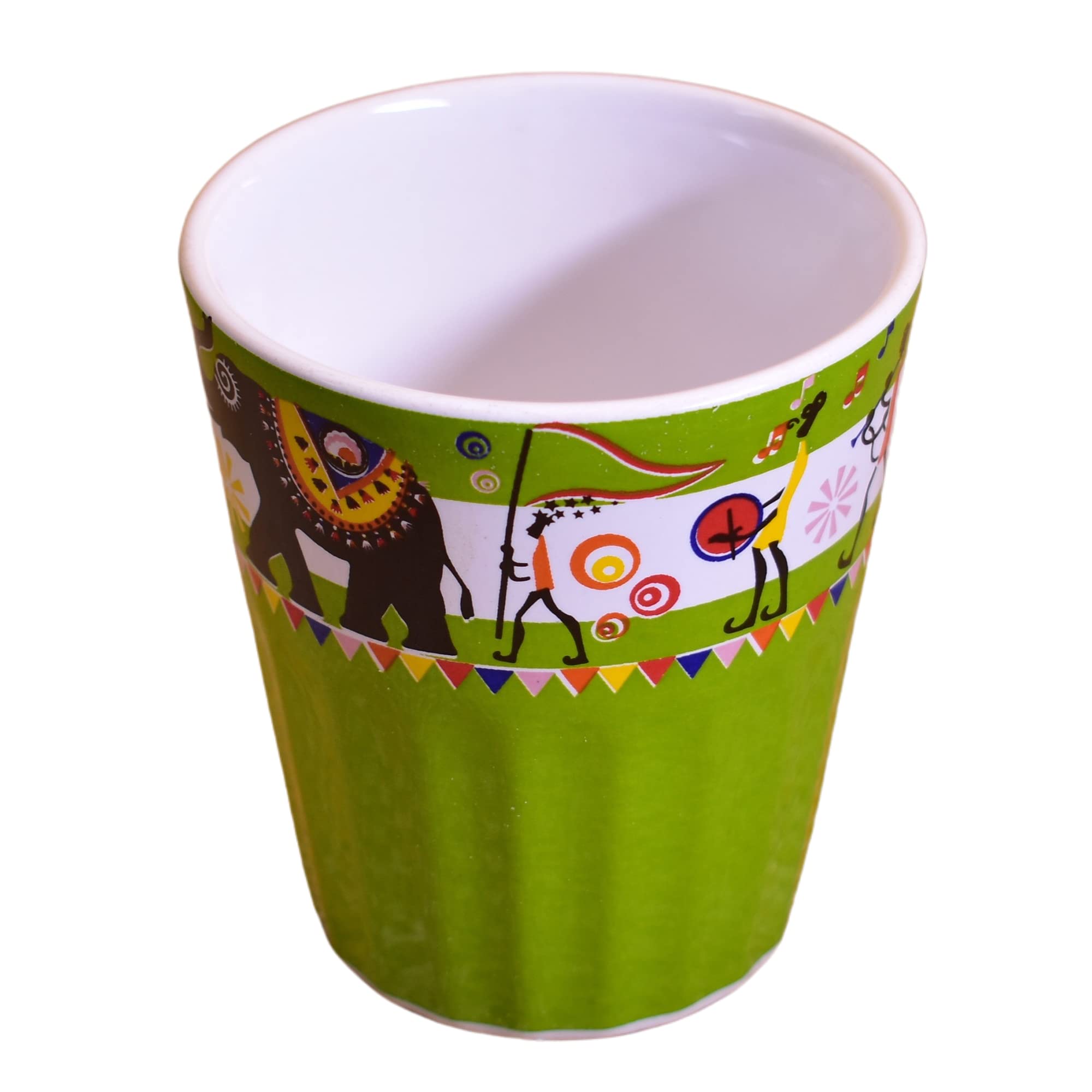 Kunhar Ceramic Tea Glass with Warli Painting, Milk Glass with Warli Painting, Coffee Glass - 6 Pieces, Murky Green, 125ml - Image 3
