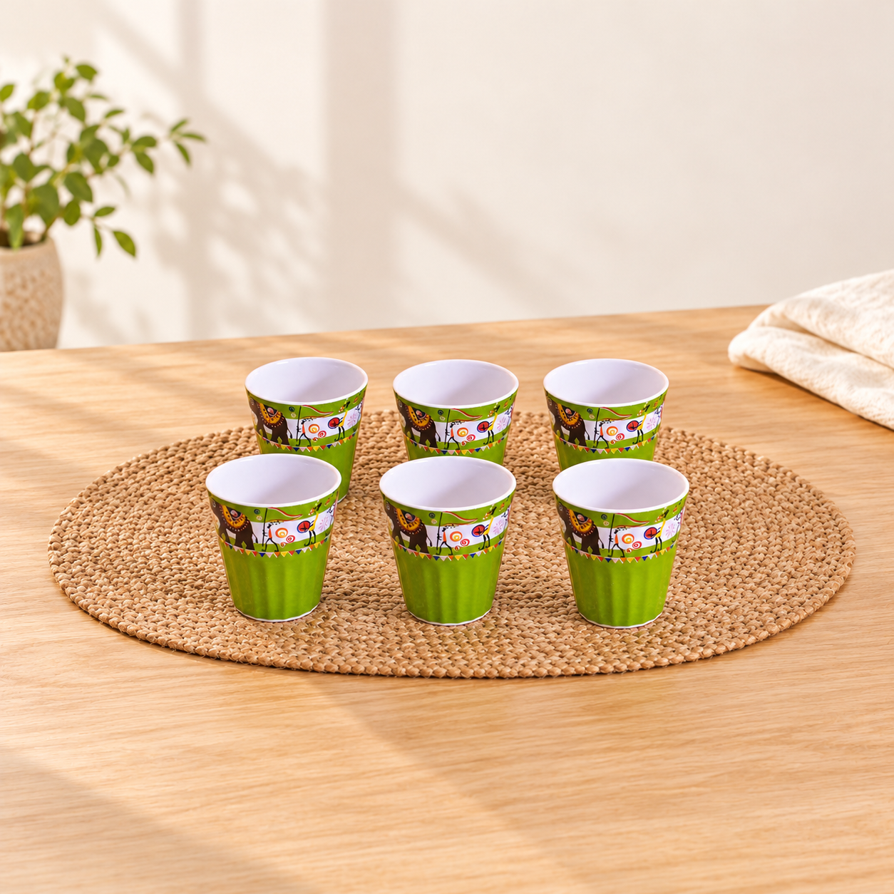 Kunhar Ceramic Tea Glass with Warli Painting, Milk Glass with Warli Painting, Coffee Glass - 6 Pieces, Murky Green, 125ml