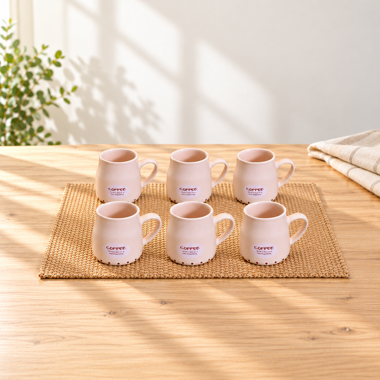 Kunhar Ceramic Tea Cups, Coffee Cups - 6 Pieces, Wheat, 160 Ml
