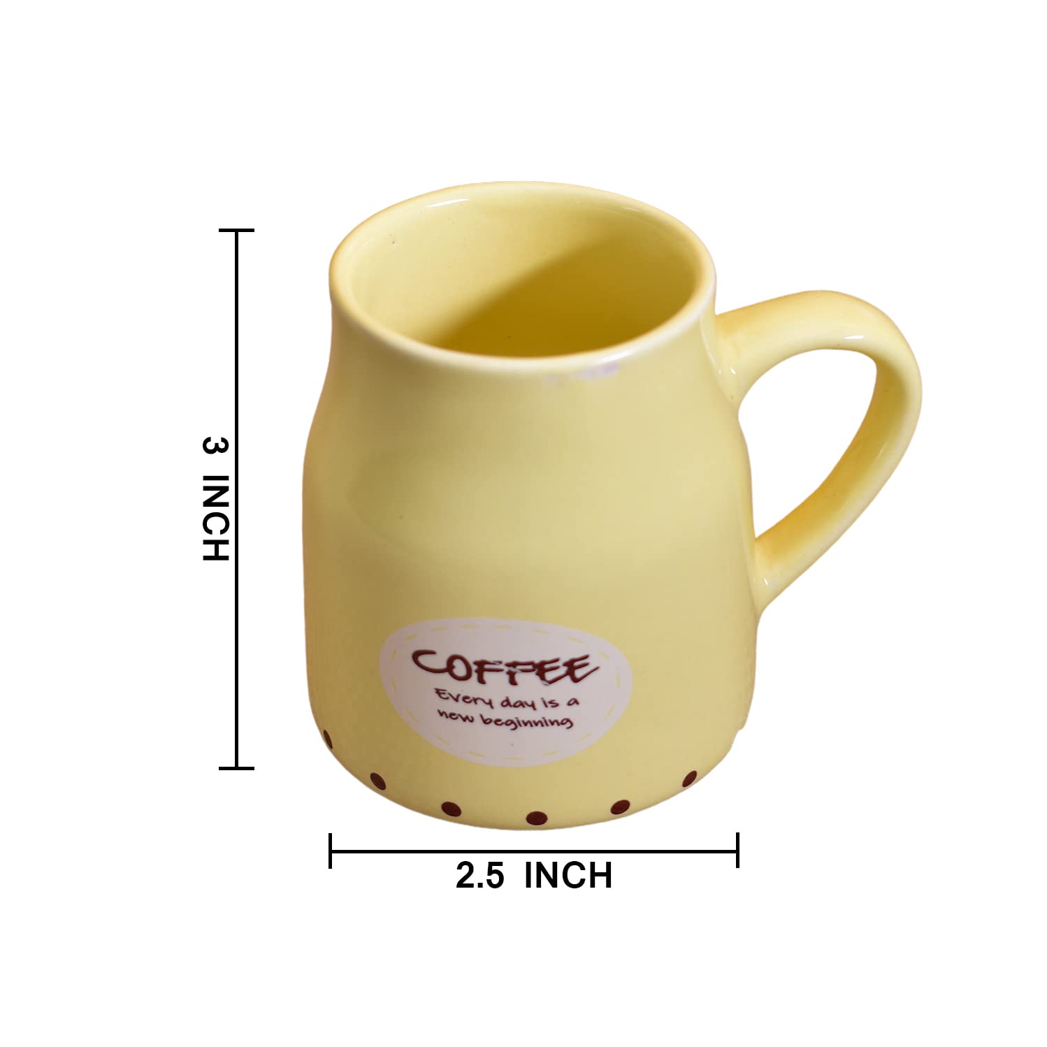 Kunhar Ceramic Tea Cups, Coffee Cups - 6 Pieces, Yellow, 160 Ml - Image 2