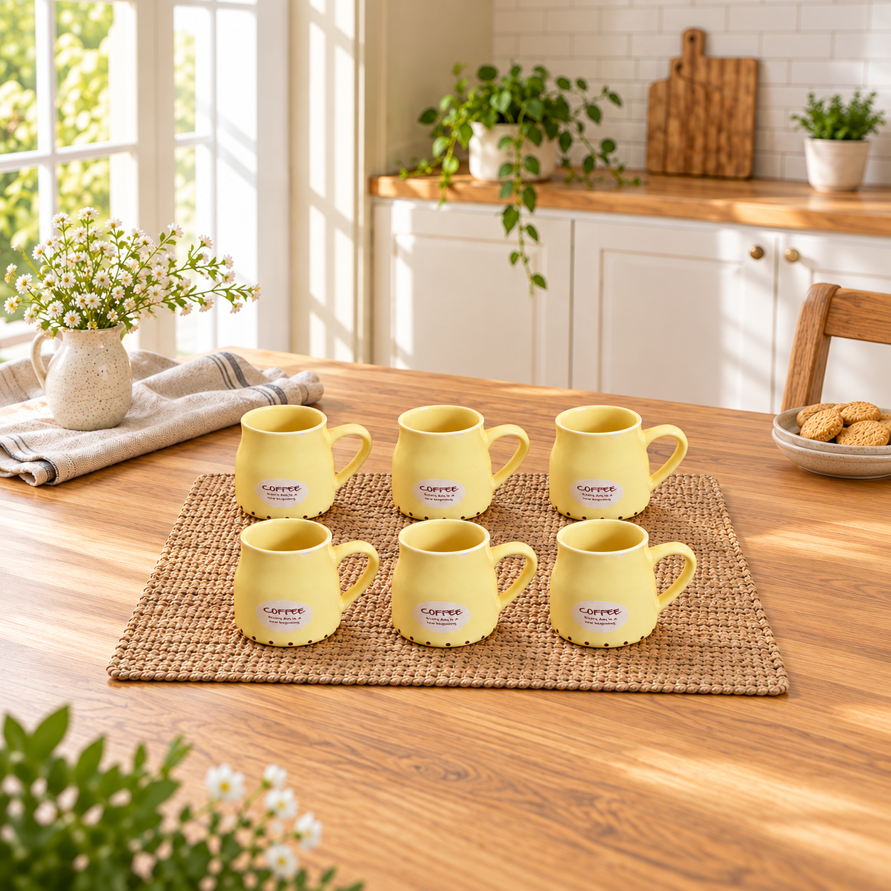 Kunhar Ceramic Tea Cups, Coffee Cups - 6 Pieces, Yellow, 160 Ml