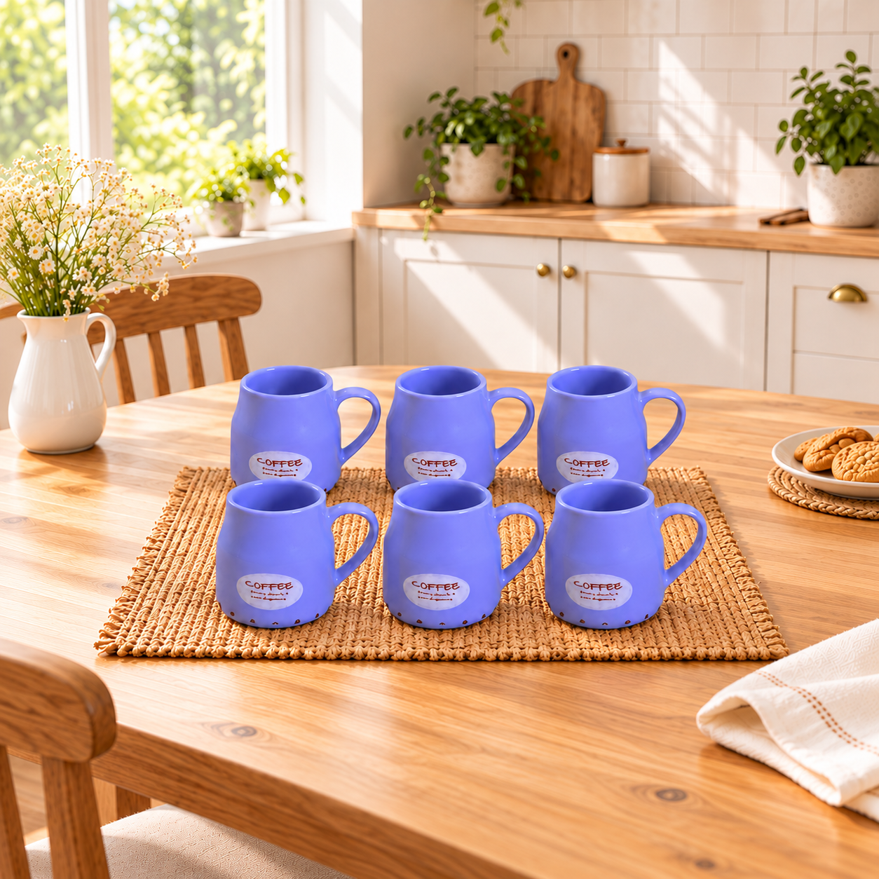 Kunhar Ceramic Tea Cups, Coffee Cups - 6 Pieces, Soft Blue, 160 Ml