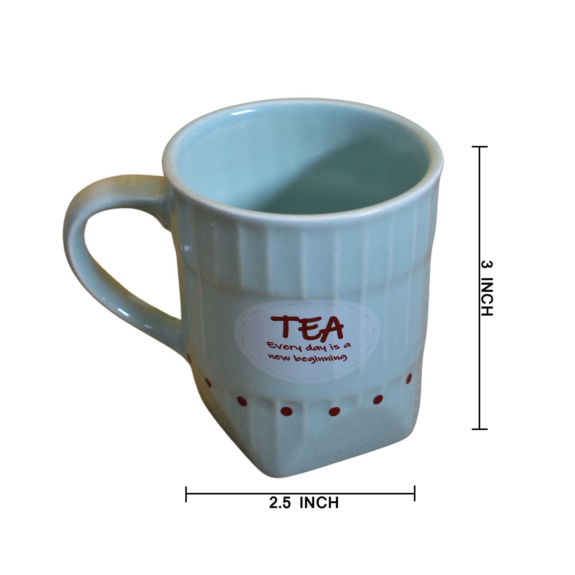 Kunhar Ceramic Tea Cups, Coffee Cups - 6 Pieces, Blue Hosta, 150 ml - Image 2