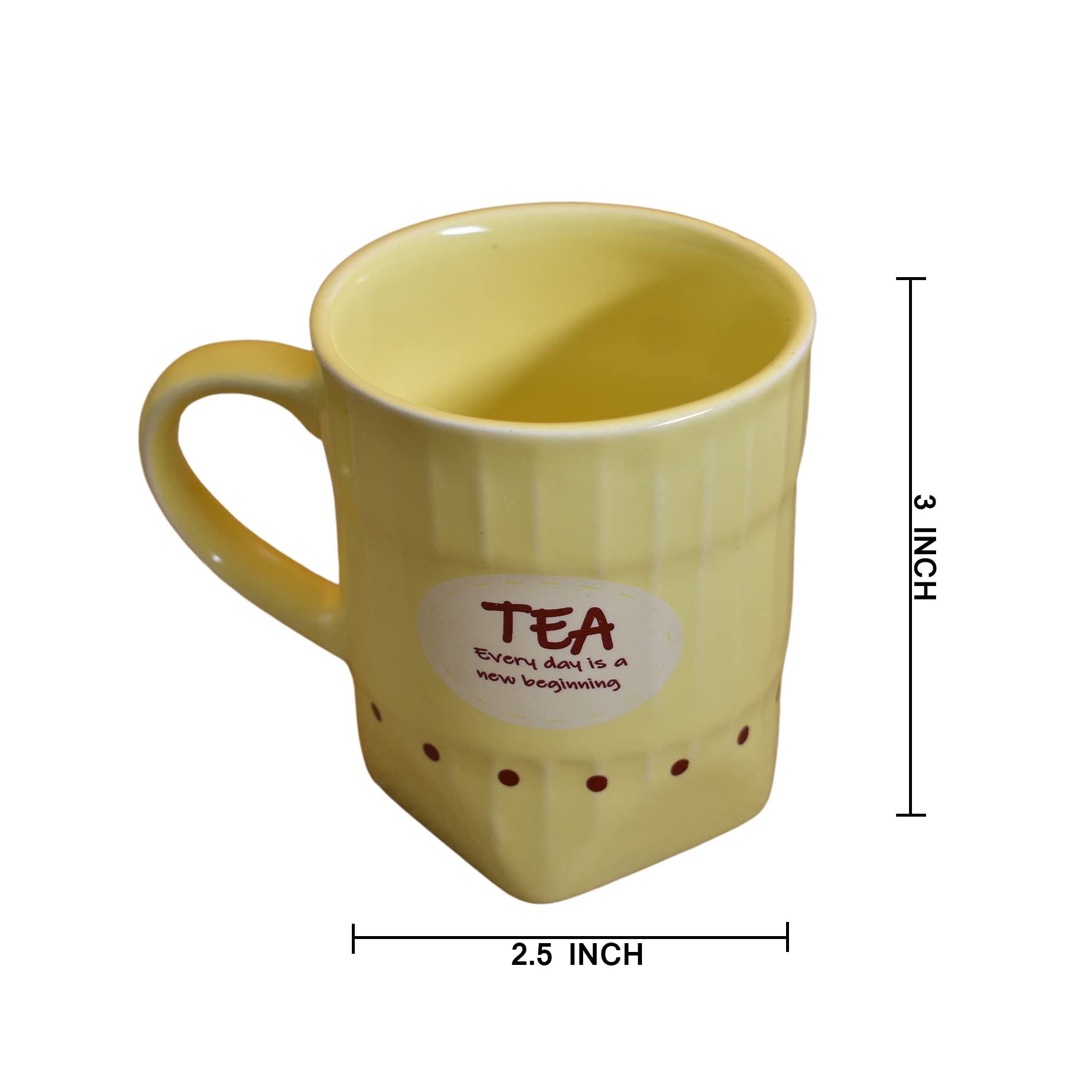 Kunhar Ceramic Tea Cups, Coffee Cups - 6 Pieces, Yellow, 150 ml - Image 2