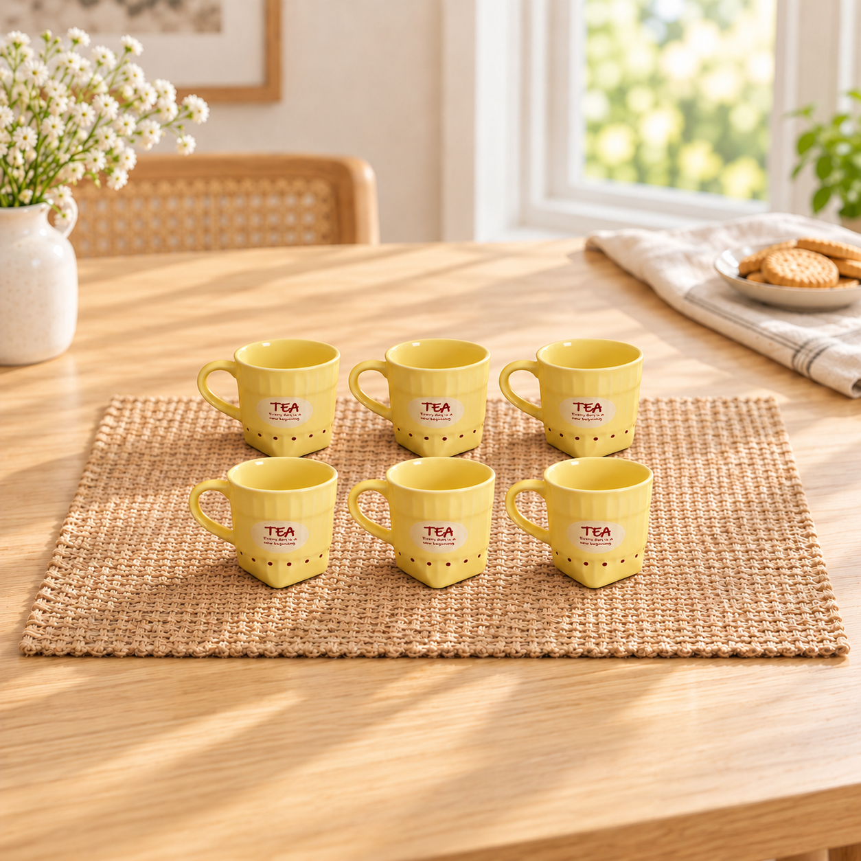 Kunhar Ceramic Tea Cups, Coffee Cups - 6 Pieces, Yellow, 150 ml