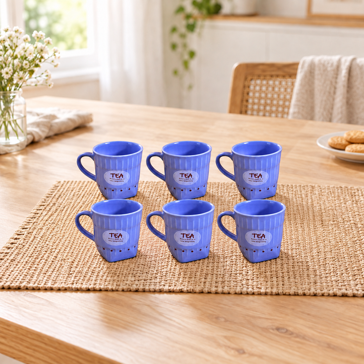Kunhar Ceramic Tea Cups, Coffee Cups - 6 Pieces, Soft Blue, 150 ml