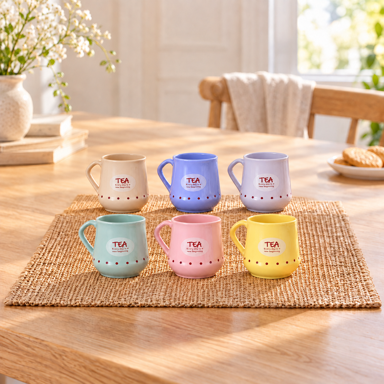Kunhar Ceramic Coffee Mugs, Tea Cups - 6 Pieces, Multicolor, 180 ml