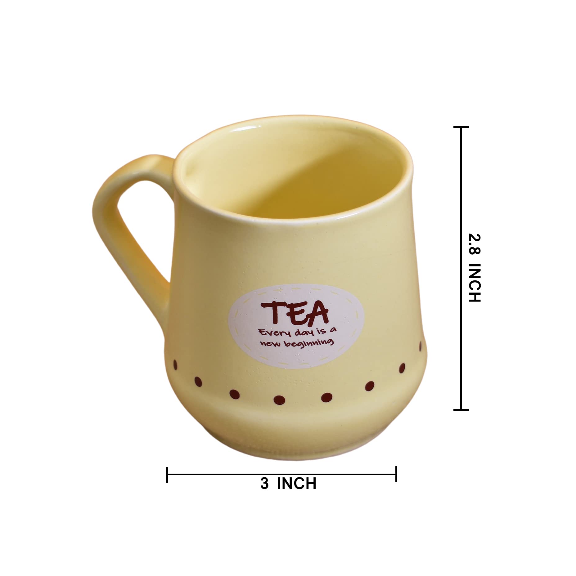 Kunhar Ceramic Tea Cups, Coffee Cups - 6 Pieces, Yellow, 180 Ml - Image 2