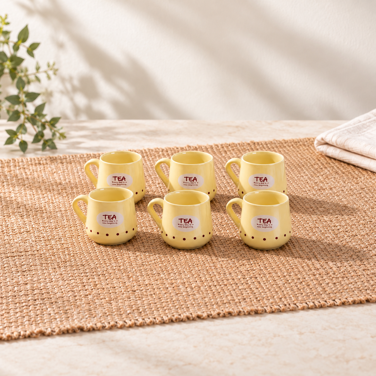 Kunhar Ceramic Tea Cups, Coffee Cups - 6 Pieces, Yellow, 180 Ml
