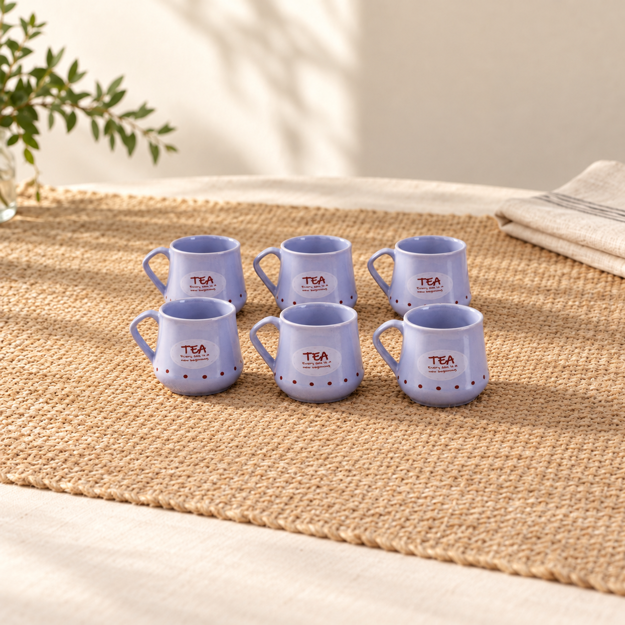 Kunhar Ceramic Tea Cups, Coffee Cups - 6 Pieces, Rock Blue, 180 Ml