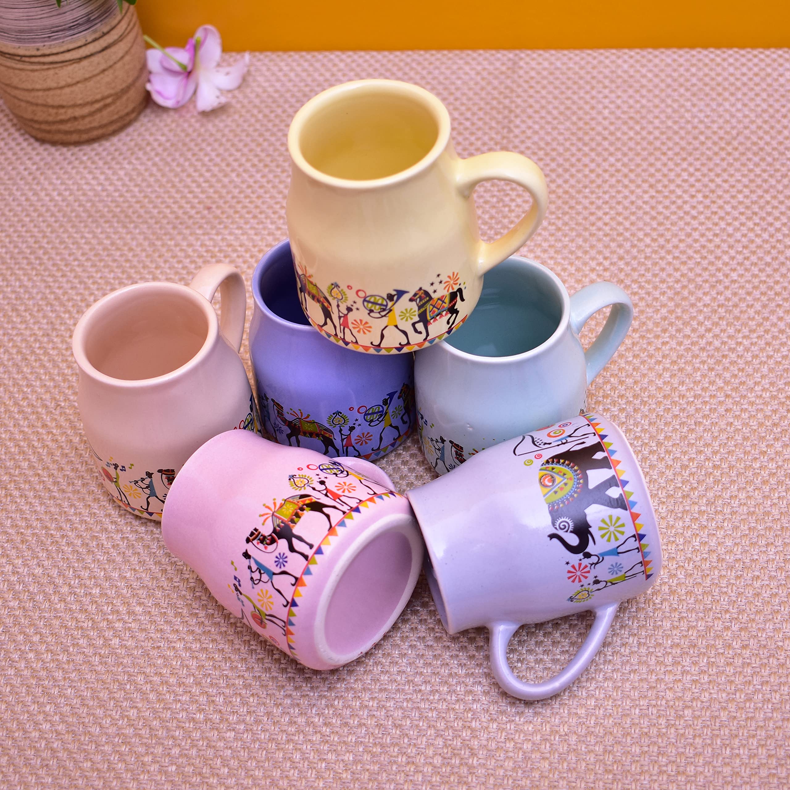 Kunhar Ceramic Multicolor Can Shape Tea Cup, Coffee Mug, Milk Mug (160 Ml Set of 6) - Image 3
