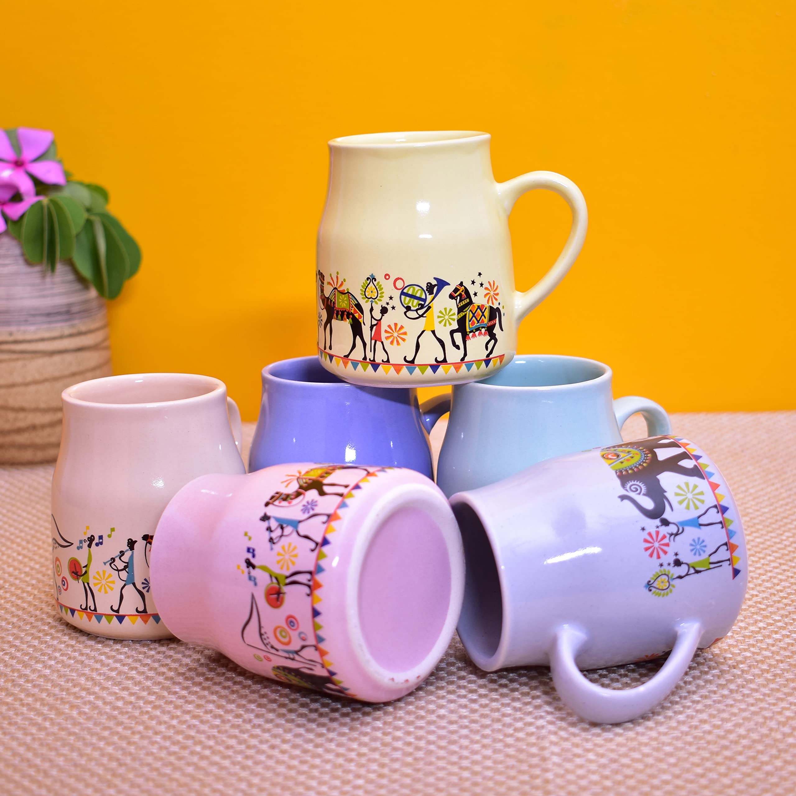 Kunhar Ceramic Multicolor Can Shape Tea Cup, Coffee Mug, Milk Mug (160 Ml Set of 6) - Image 4