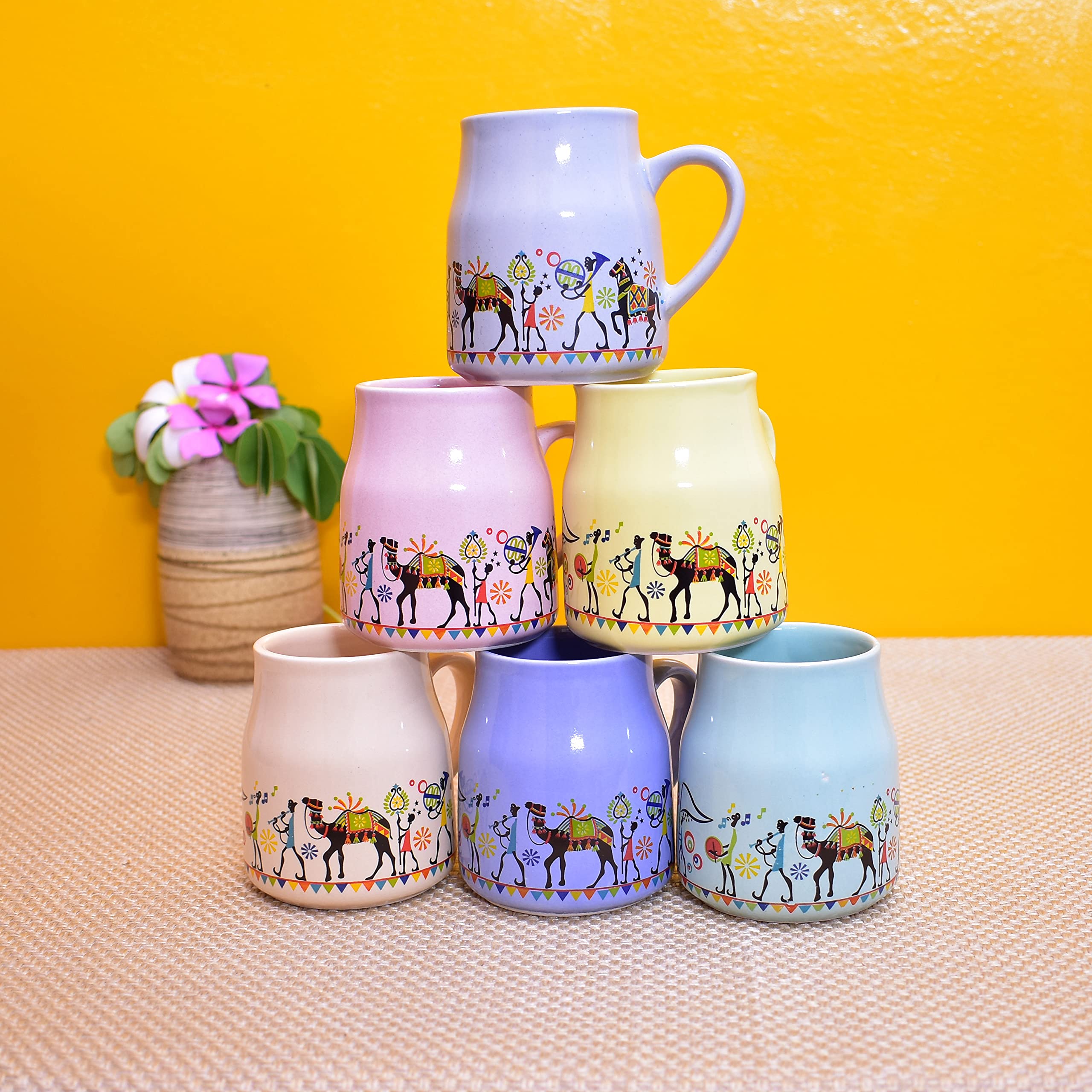 Kunhar Ceramic Multicolor Can Shape Tea Cup, Coffee Mug, Milk Mug (160 Ml Set of 6) - Image 5
