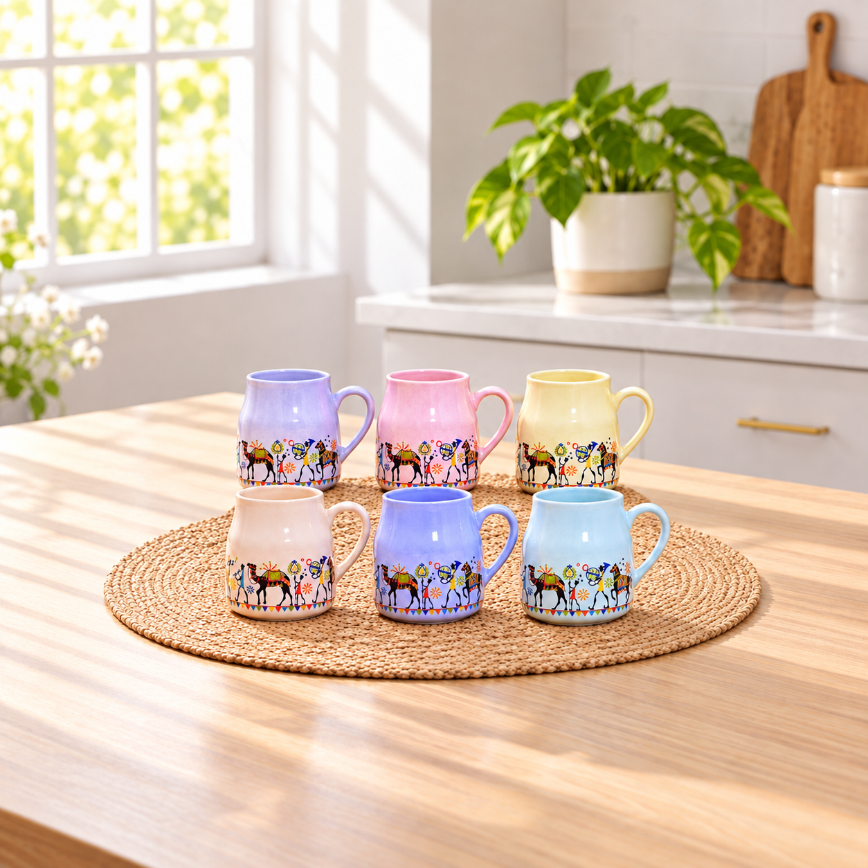 Kunhar Ceramic Multicolor Can Shape Tea Cup, Coffee Mug, Milk Mug (160 Ml Set of 6)