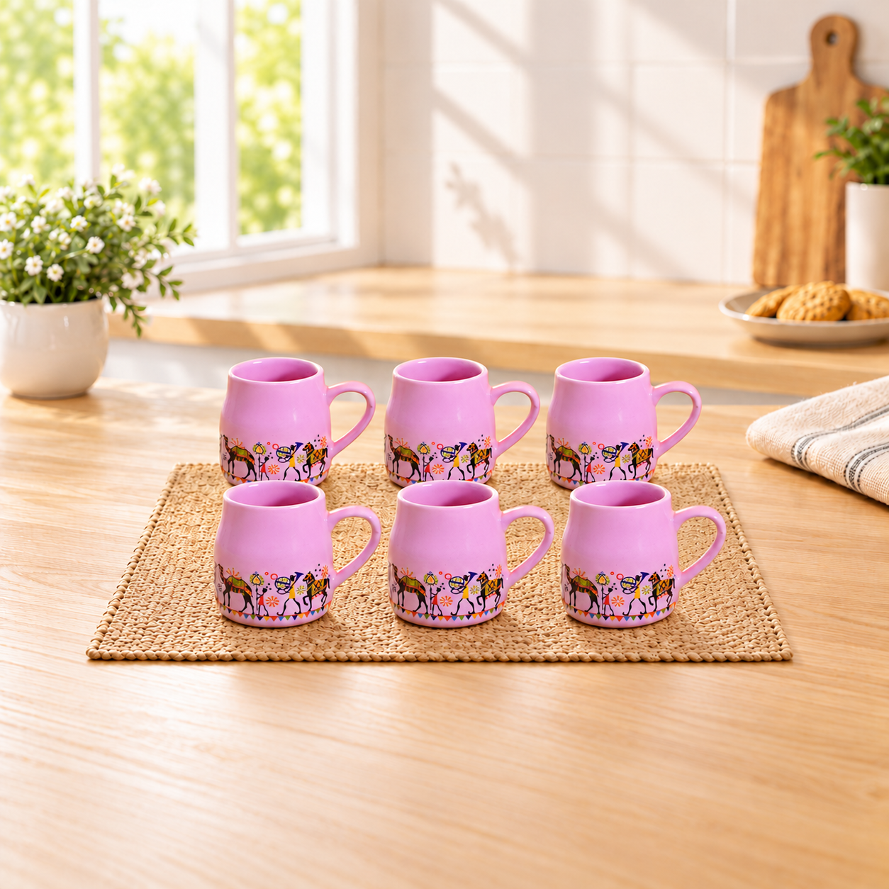 Kunhar Ceramic Tea Cups, Coffee Cups - 6 Pieces, Pastel Violet, 160 Ml