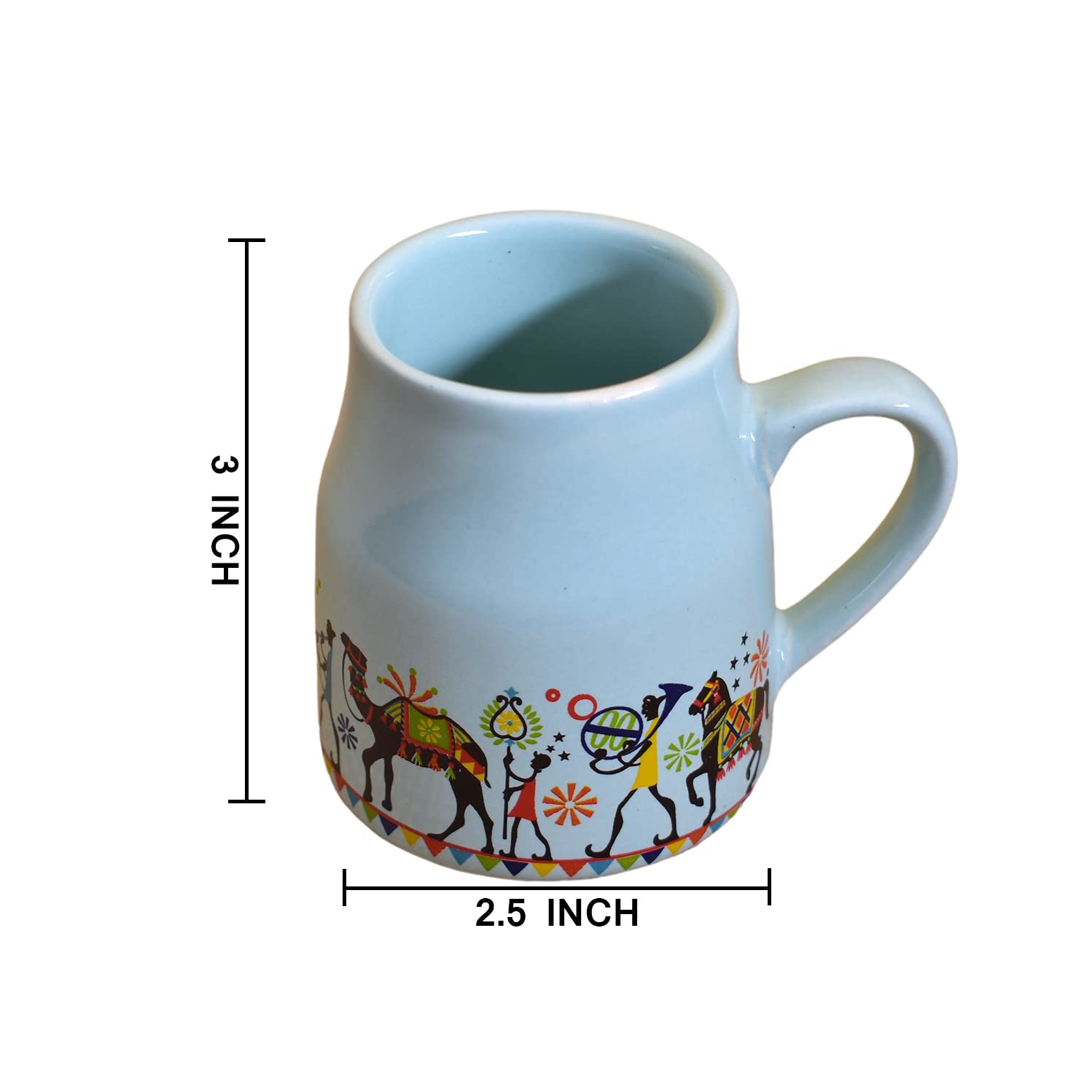 Kunhar Ceramic Tea Cups, Coffee Cups - 6 Pieces, Blue Hosta, 160 Ml - Image 2