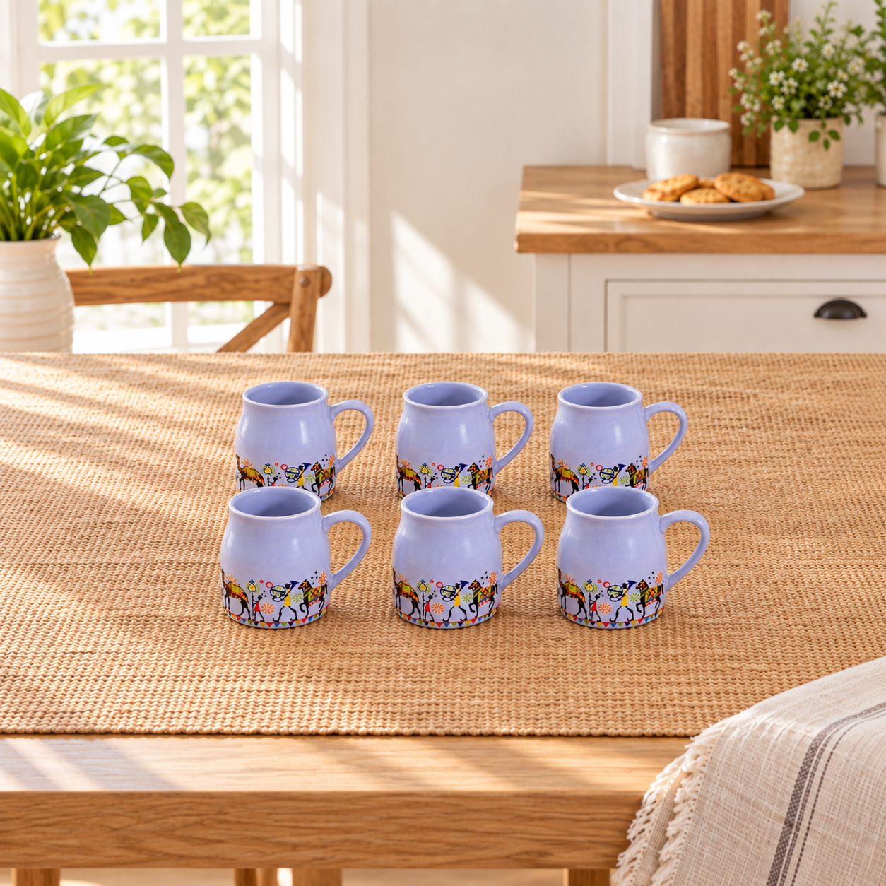 Kunhar Ceramic Tea Cups, Coffee Cups - 6 Pieces, Rock Blue, 160 Ml