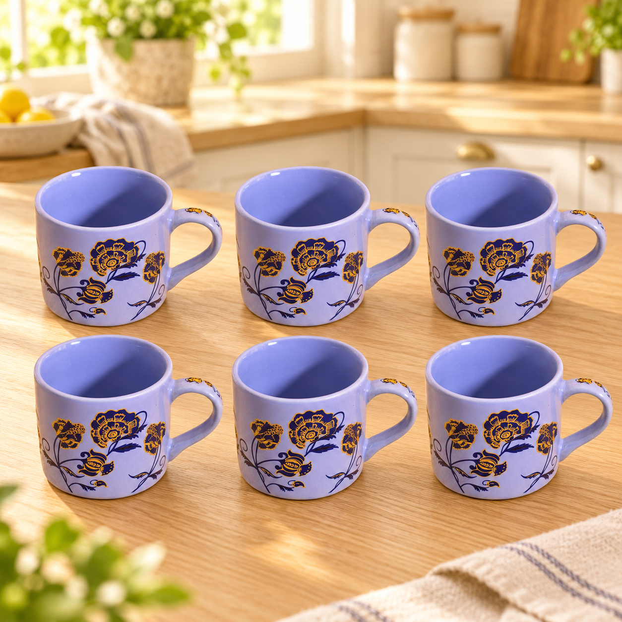 KunhaR Ceramic Tea & Coffee Cups - 6 Pieces, Soft Blue, 120 ml