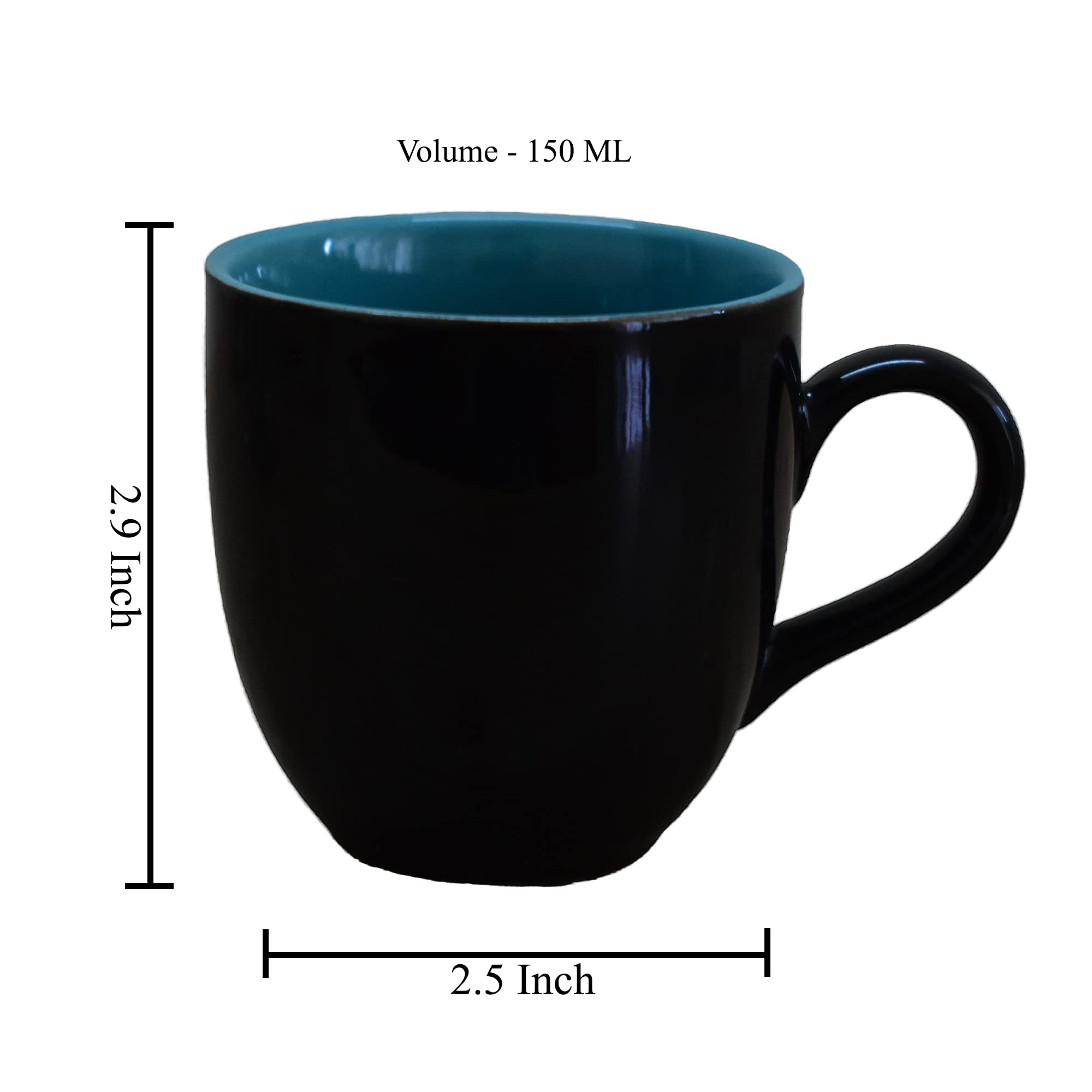 Kunhar Ceramic Tea Cup - 150 Ml, 4 Pieces, Black Blue - Image 2