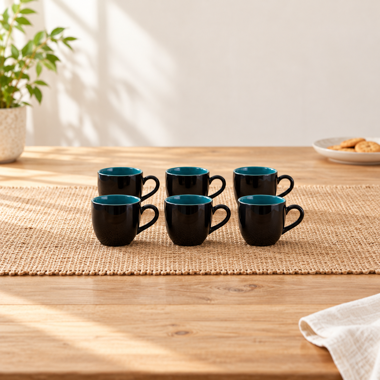Kunhar Ceramic Tea Cup - 150 Ml, 6 Pieces, Black Blue