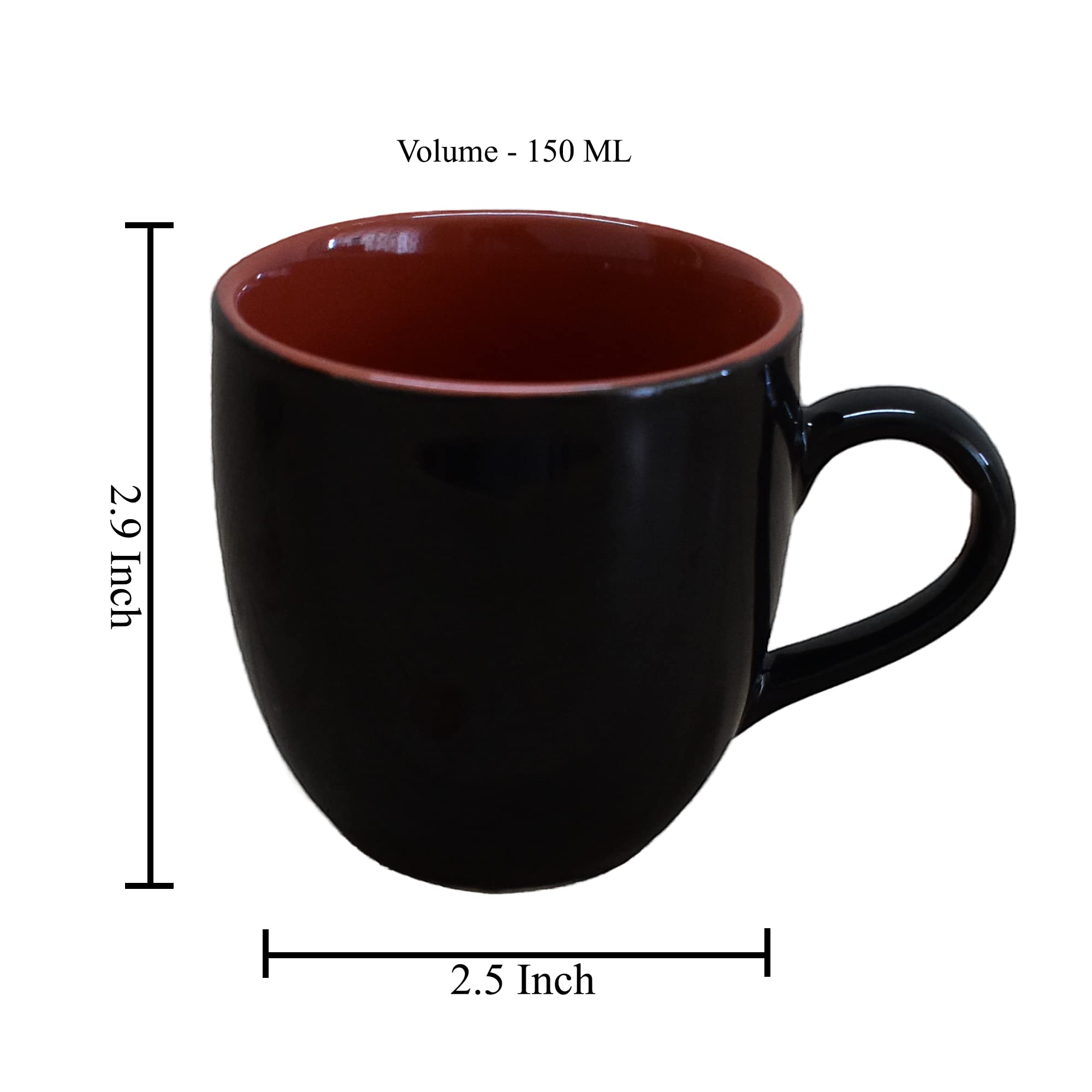Kunhar Ceramic Tea Cup - 150 Ml, 4 Pieces, Black Red - Image 2
