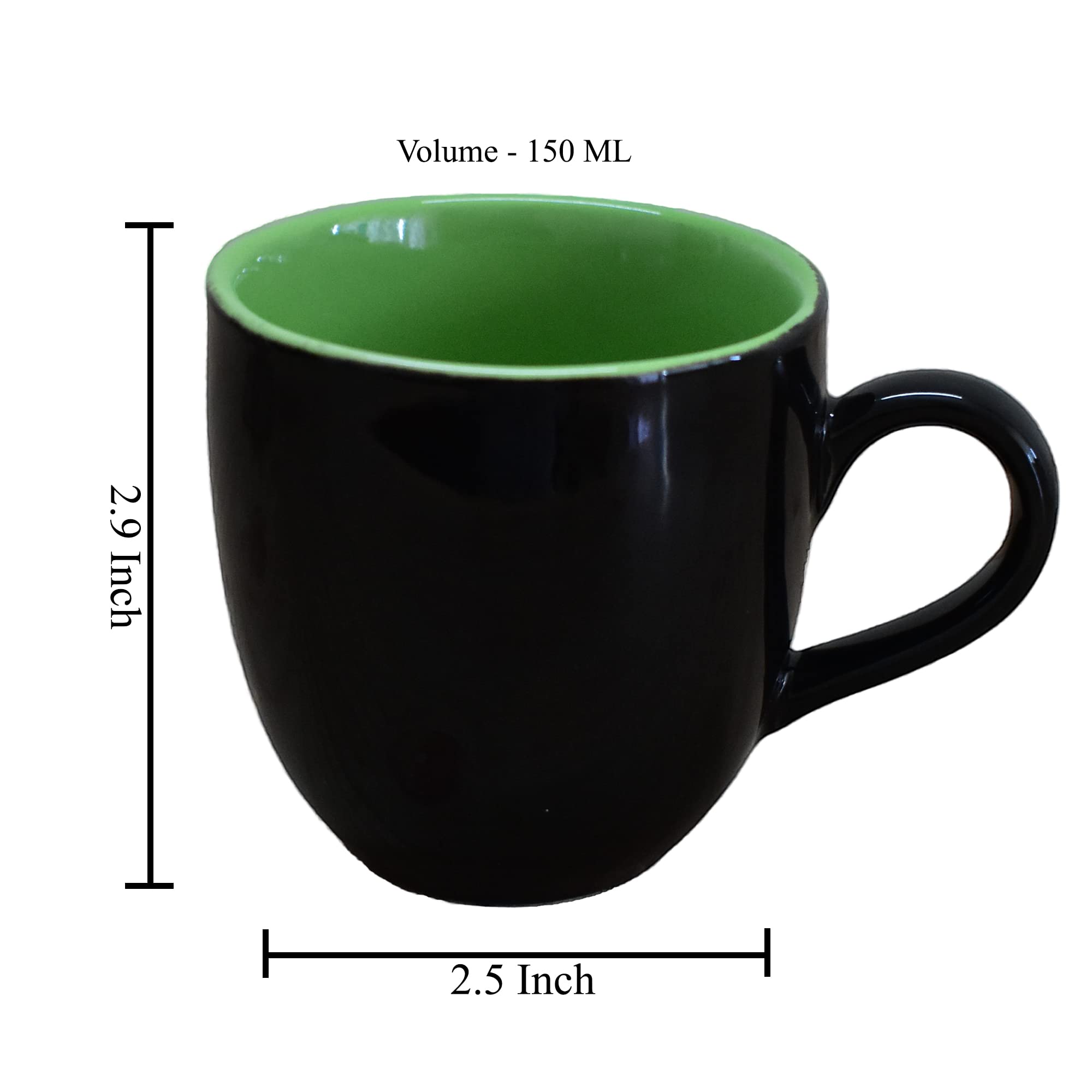 Kunhar Ceramic Tea Cup - 150 Ml, 6 Pieces, Black Green - Image 2