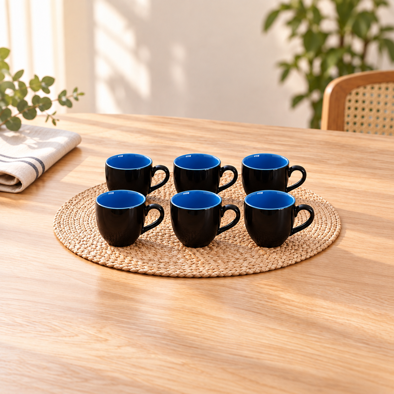 Kunhar Ceramic Tea Cup - 150 Ml, 6 Pieces, Nile Blue