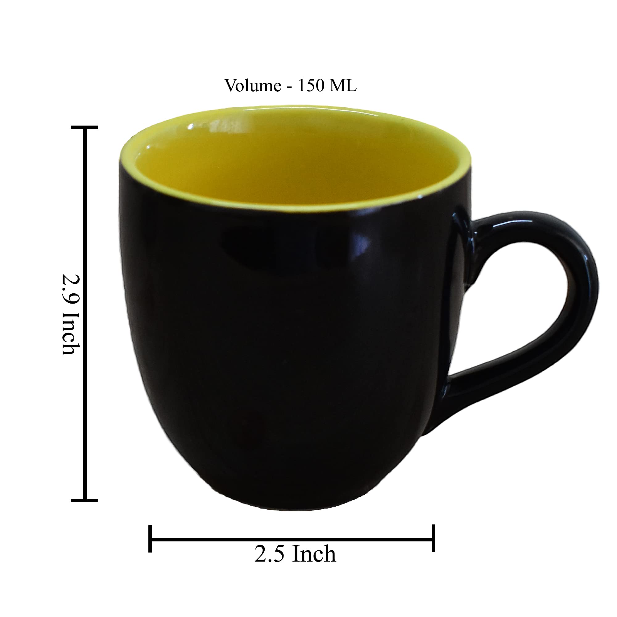 Kunhar Ceramic Tea Cup - 150 Ml, 4 Pieces, Black Yellow - Image 2