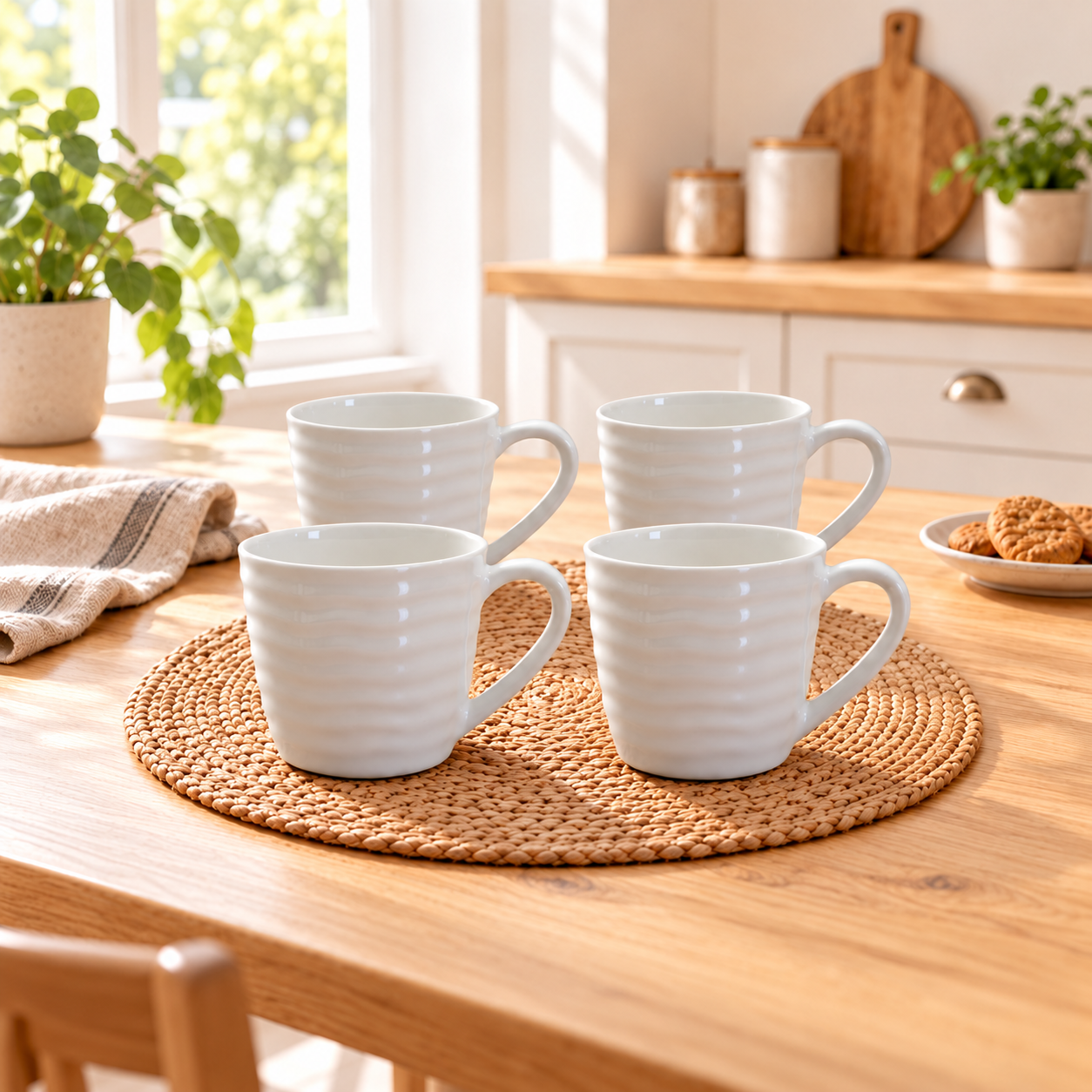 Kunhar Ceramic Tea Cup - 180 Ml, 4 Pieces, White