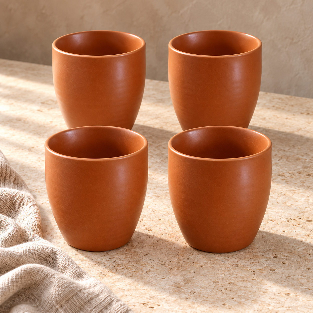 KunhaR Terracotta Clay Kullad Tea Cups Set & Chai Kullads Cup Set - 200 Ml, 4 Pieces, Brown