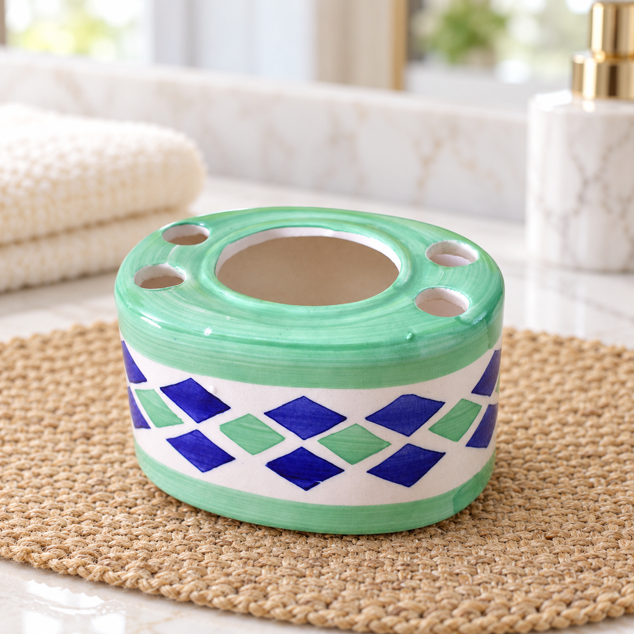 KunhaR Ceramic Toothbrush Holder Stand for Bathroom - Color Green