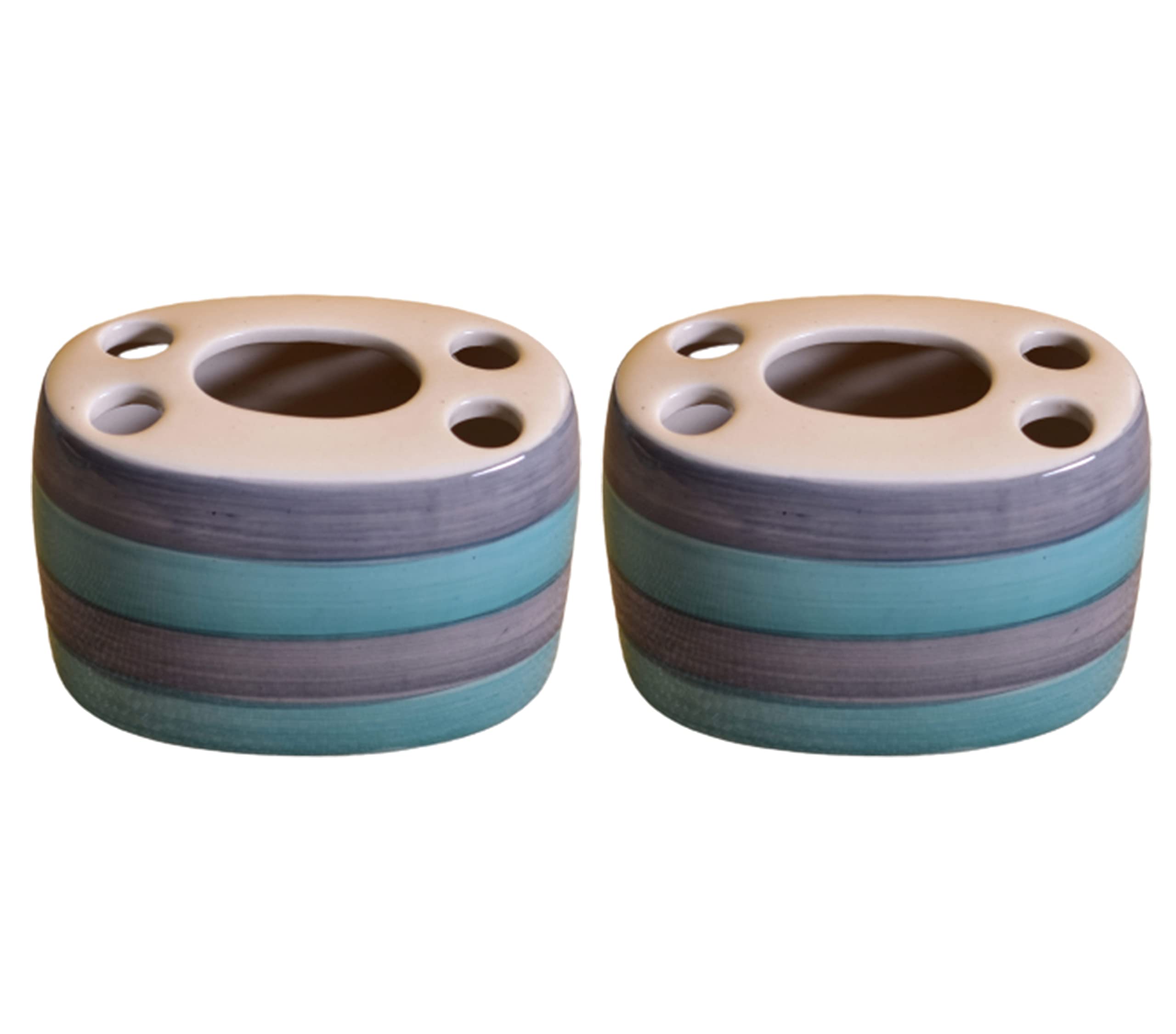 KunhaR Ceramic Toothbrush Holder Stand for Bathroom,2 Pieces, Moonstone Blue