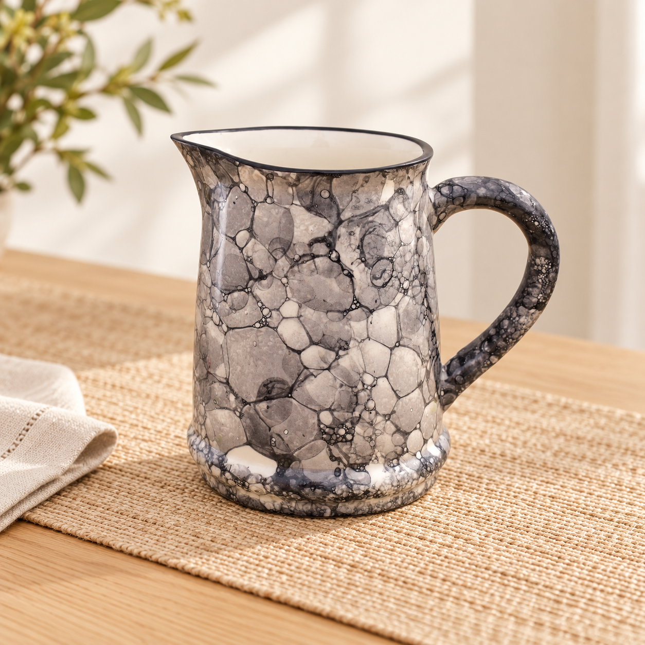 KunhaR Ceramic Water Jug, Ceramic Picher, 1110 Ml, Black Luster