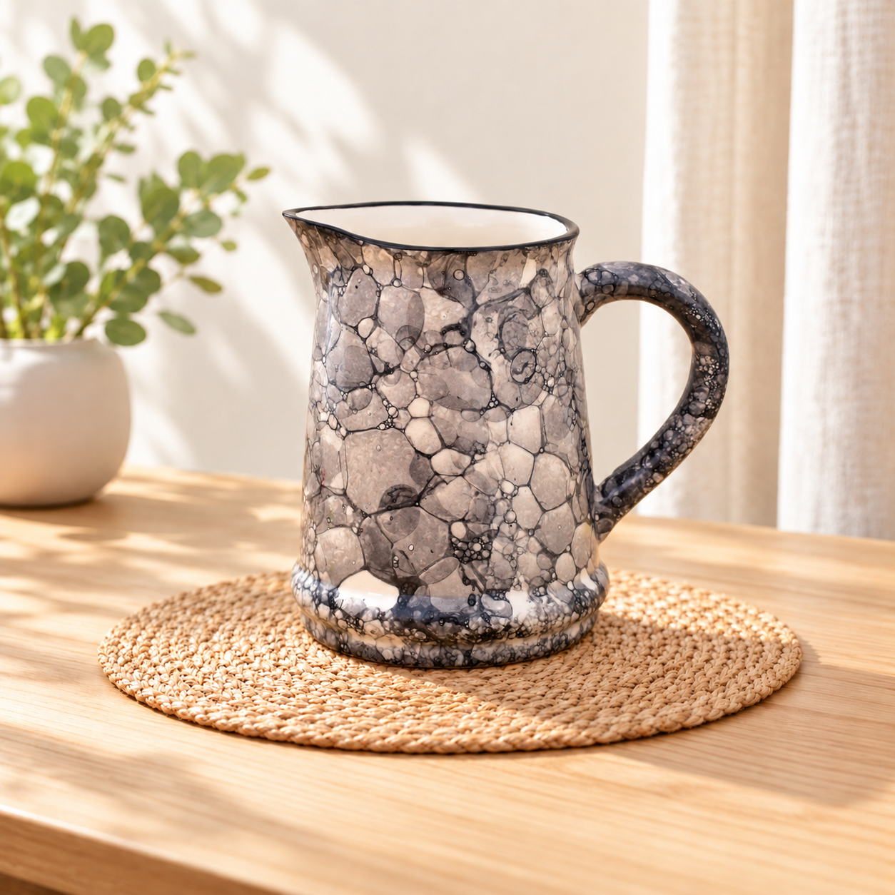 KunhaR Ceramic Water Jug, Ceramic Picher, 1750 Ml, Black Luster