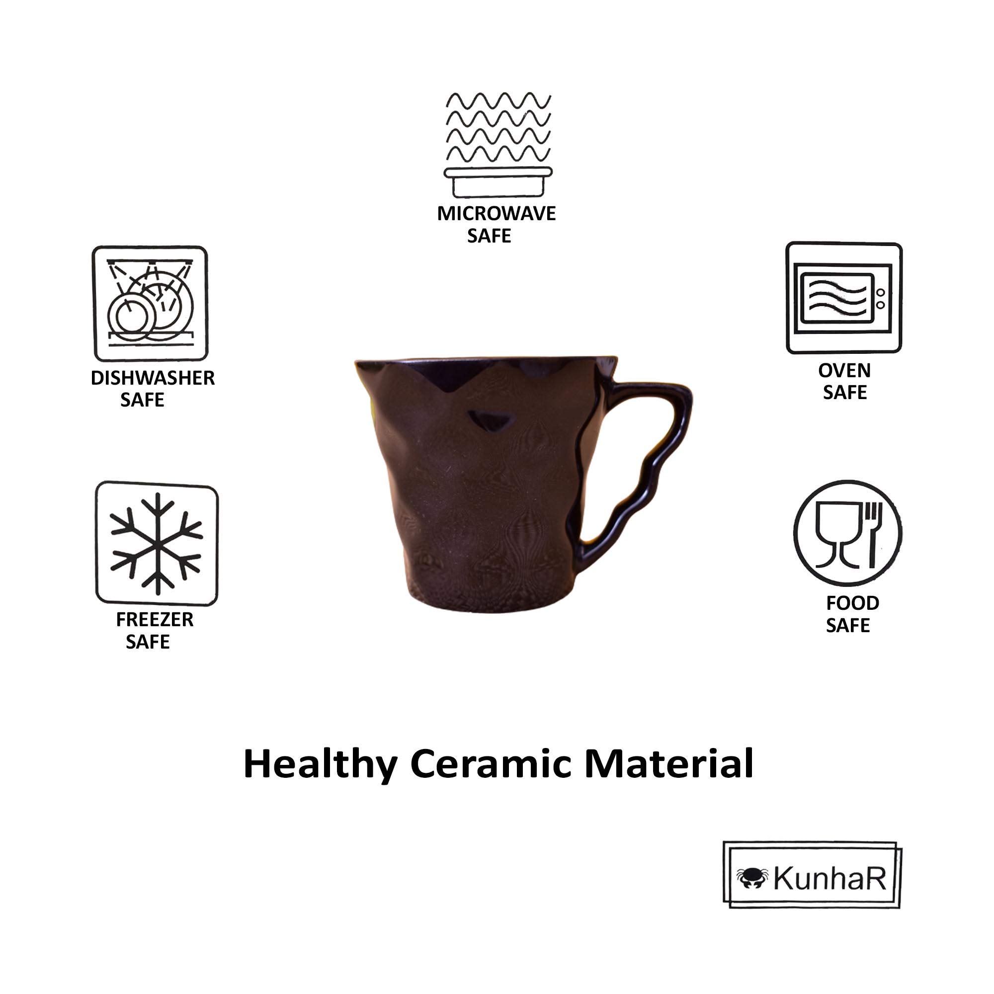 Kunhar Ceramic Diamond Cut Shape Tea Cups and Snack Tray (4 Cups 250 ML and 2 Snack Trays), Color Black - Image 4