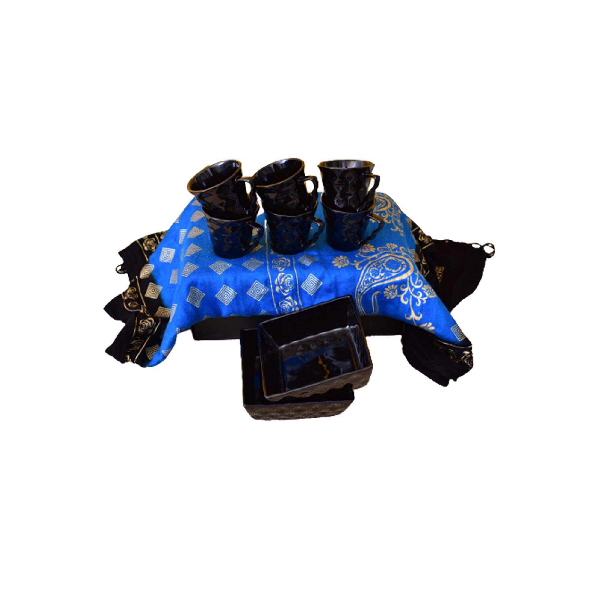 Kunhar Ceramic Diamond Cut Shape Tea Cups and Snack Tray (6 Cups 150 ML and 2 Snack Trays) - Image 2