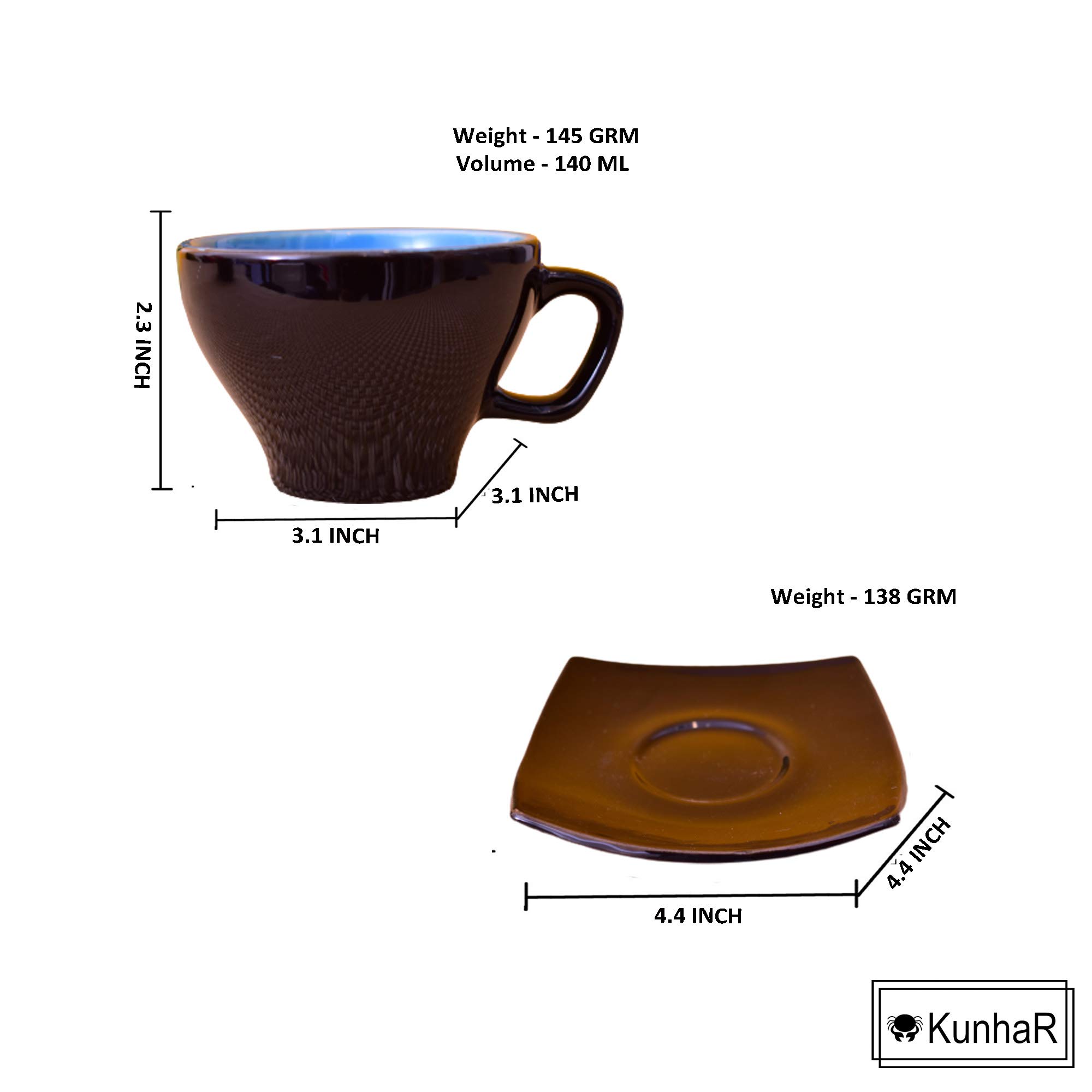 Kunhar Ceramic Tea Cups and Saucers (6 Cups 140 ML and 6 Saucers) - Image 3
