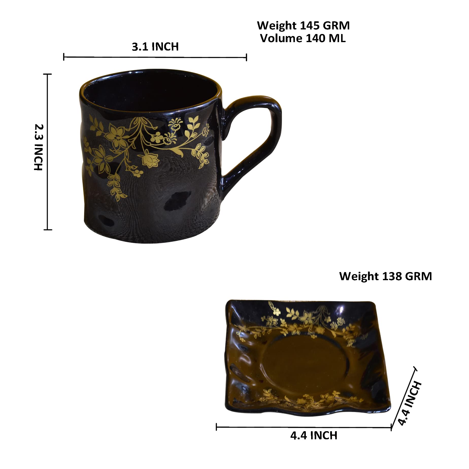 Kunhar Ceramic Tea Cups and Saucers (6 Cups 140 ML and 6 Saucers) - Image 2